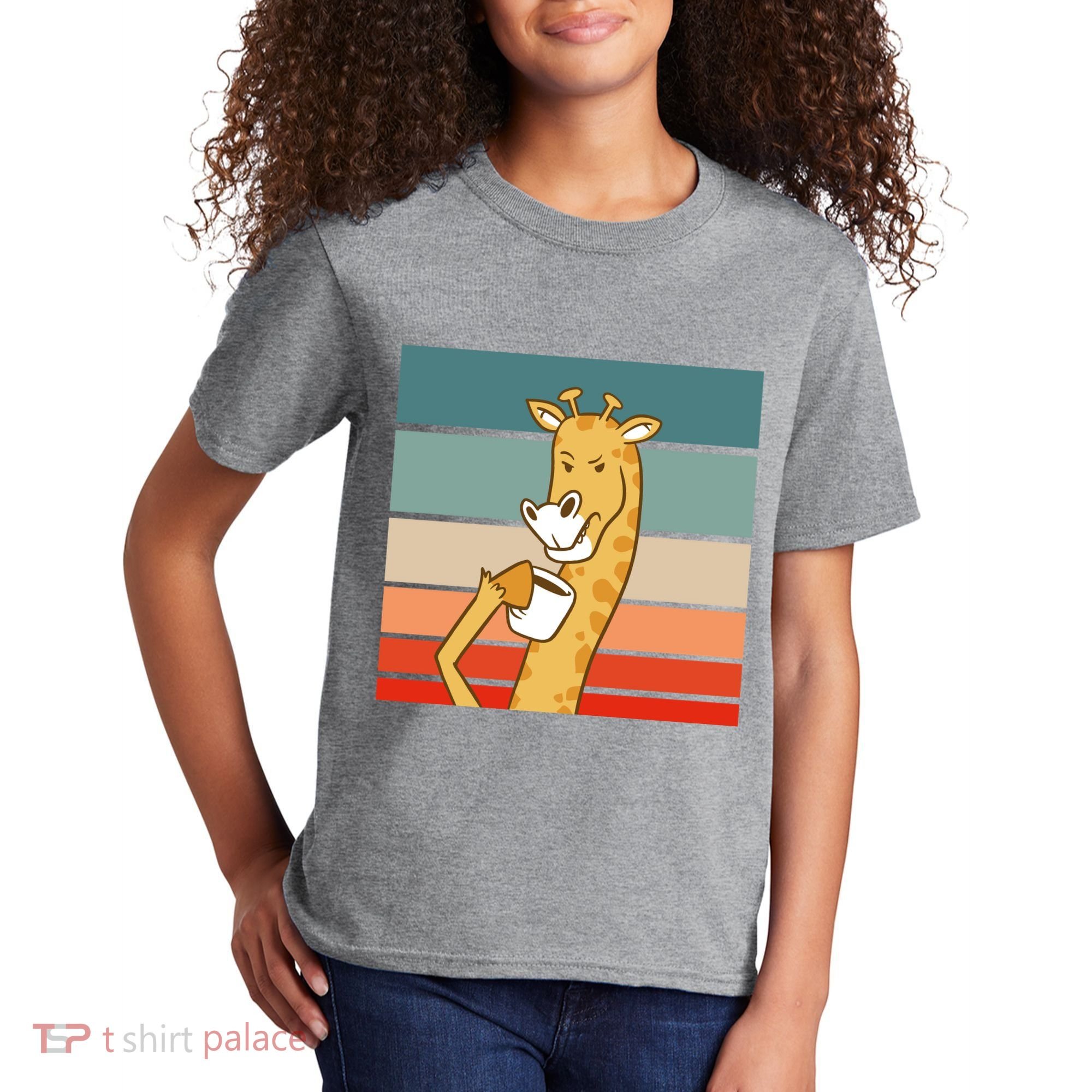 Giraffe Drinking Coffee Retro Sunset Kids T-Shirt