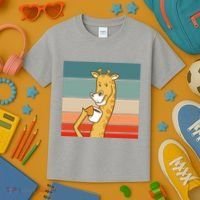 Giraffe Drinking Coffee Retro Sunset Kids T-Shirt thumb 3