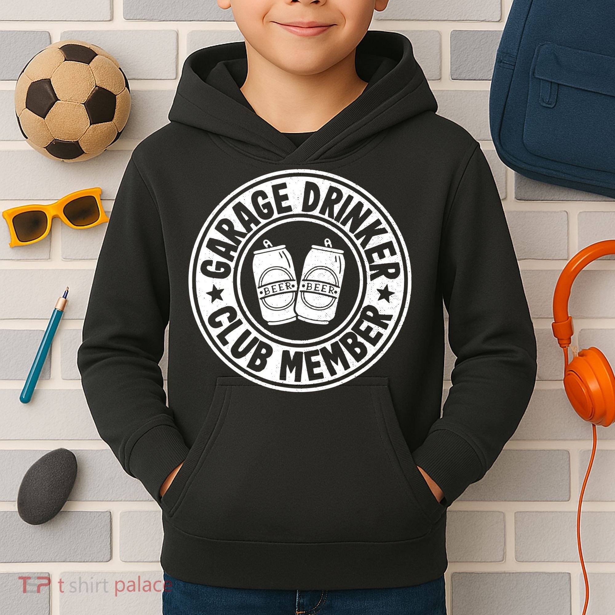 Garage Drinker Club Member Day Drinking Dad Beer Garage Kids Hoodie