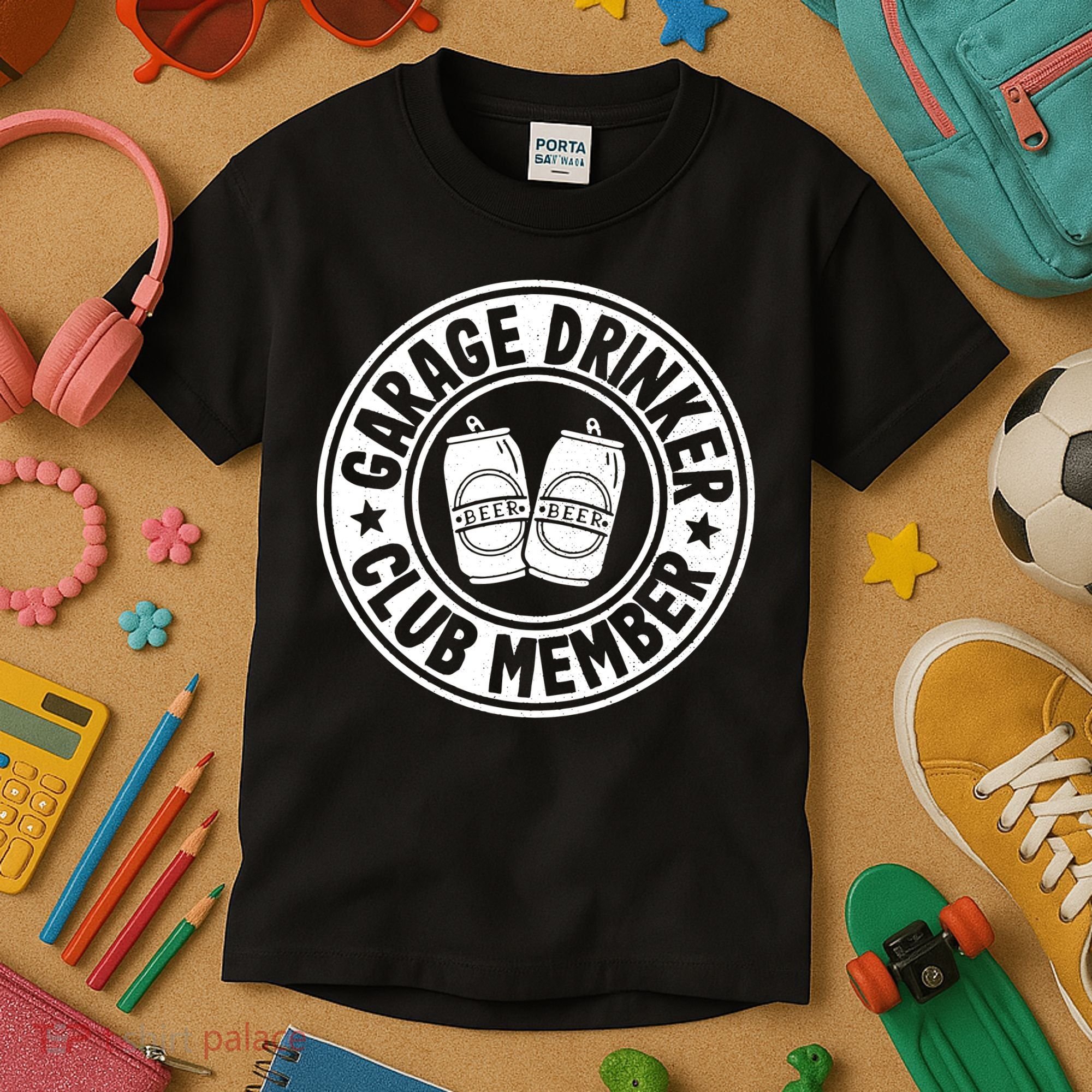 Garage Drinker Club Member Day Drinking Dad Beer Garage Kids T-Shirt