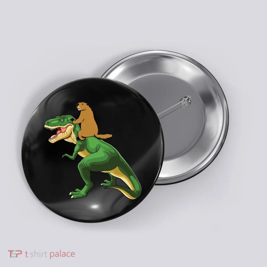 Groundhog Day Dinosaur Gift Shadow Button