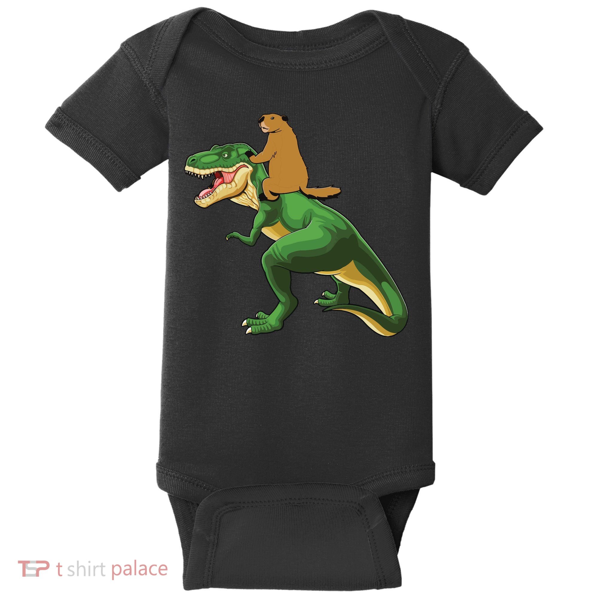 Groundhog Day Dinosaur Gift Shadow Baby Bodysuit