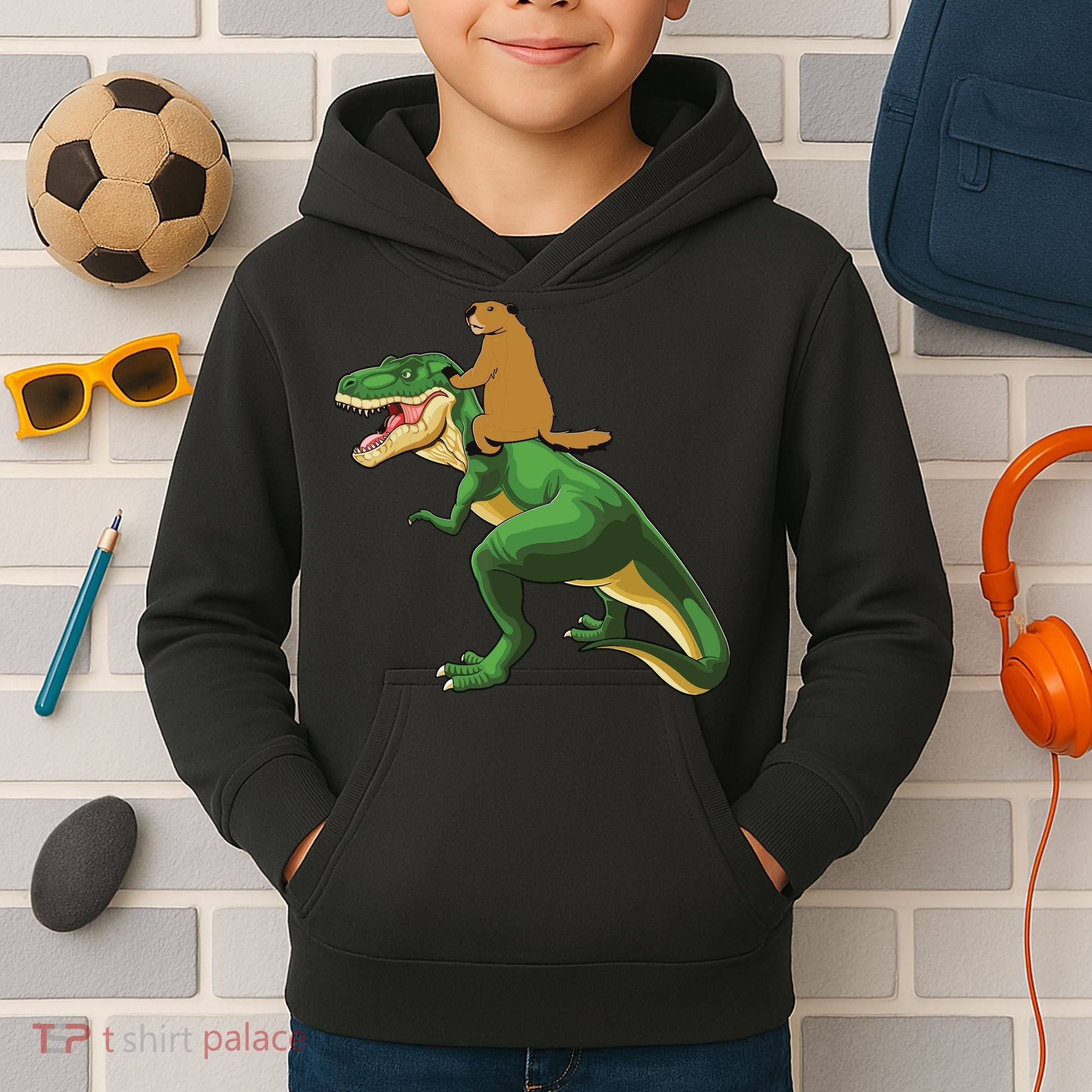 Groundhog Day Dinosaur Gift Shadow Kids Hoodie