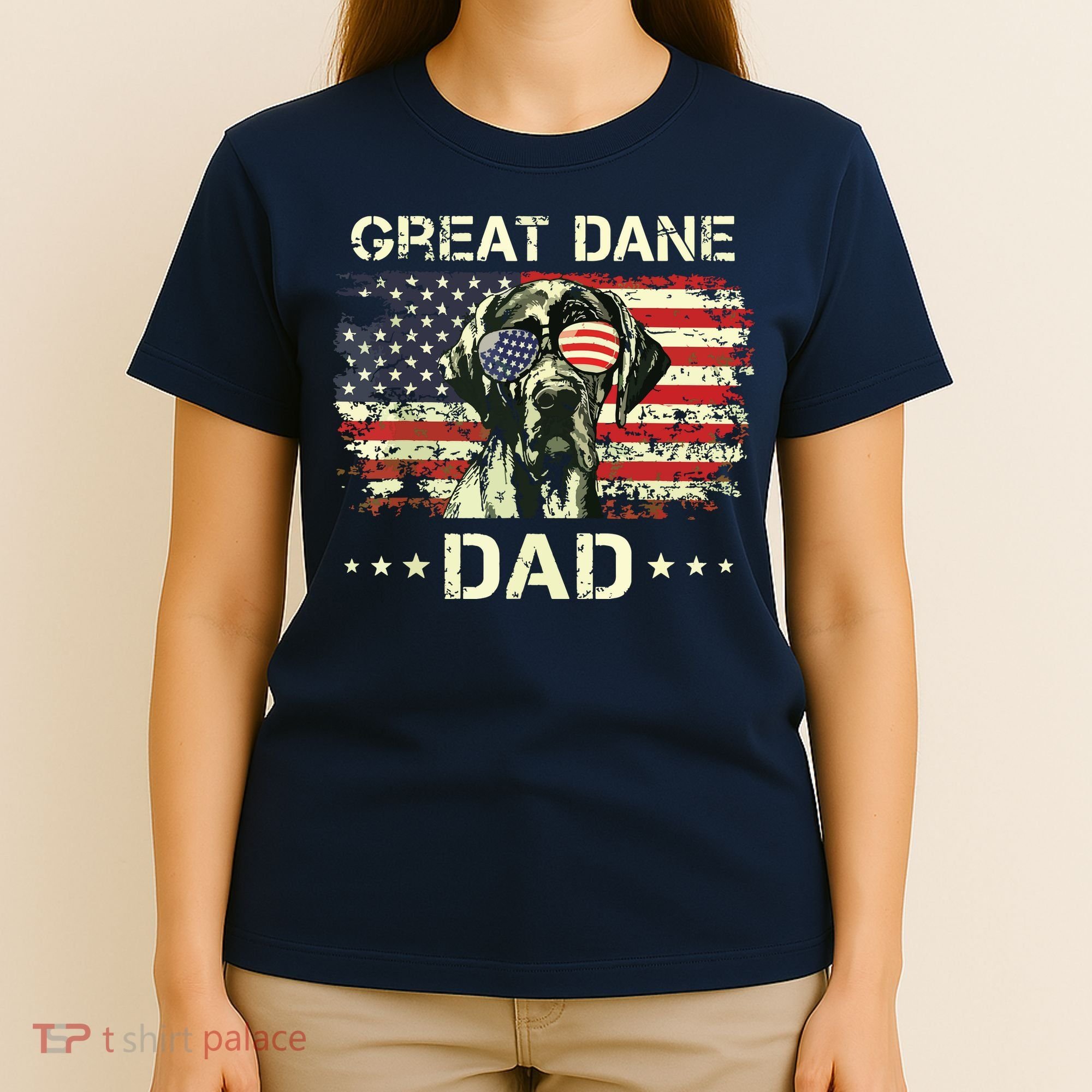 Great Dane Dad Dog Lovers American Flag 4th Of July T-Shirt
