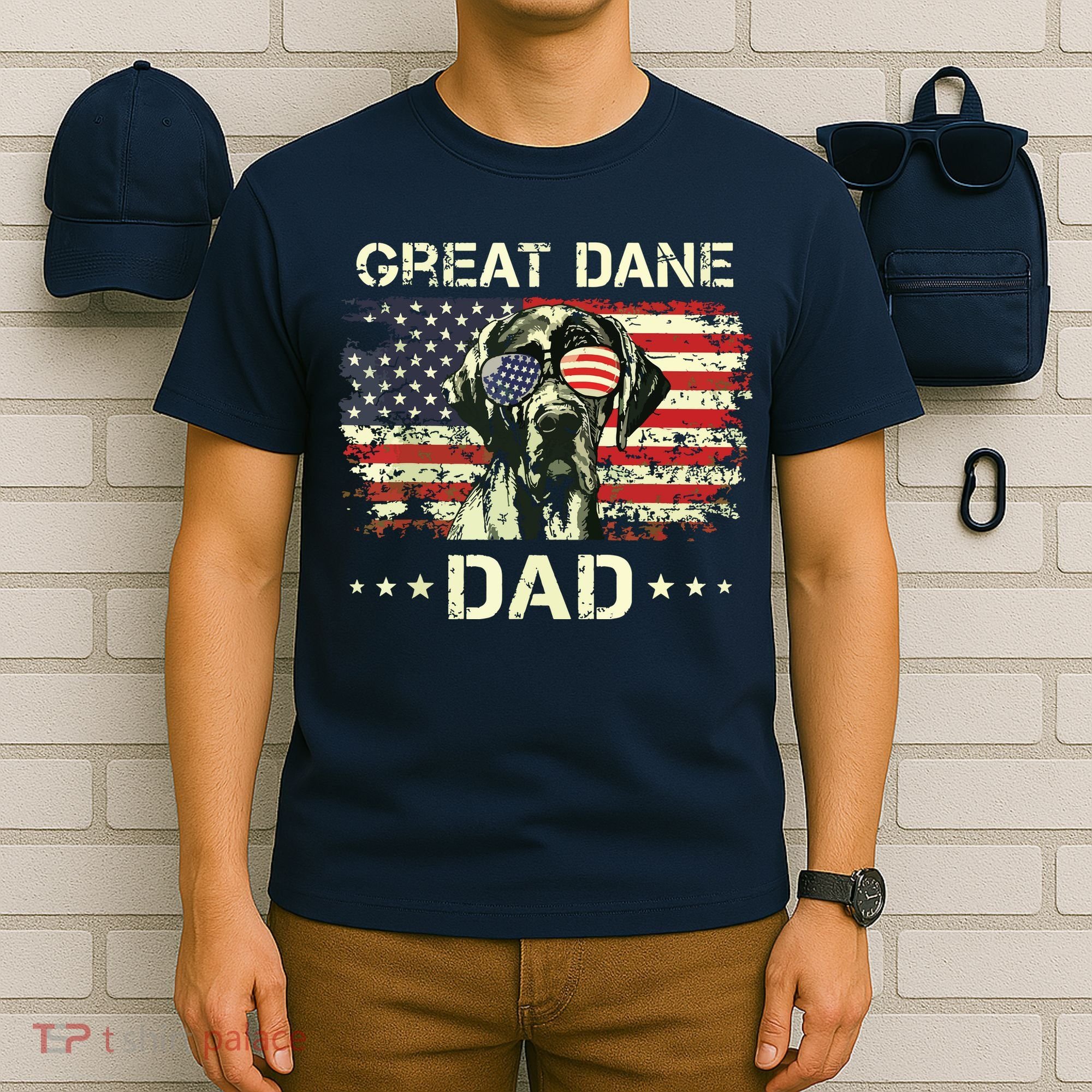 Great Dane Dad Dog Lovers American Flag 4th Of July T-Shirt