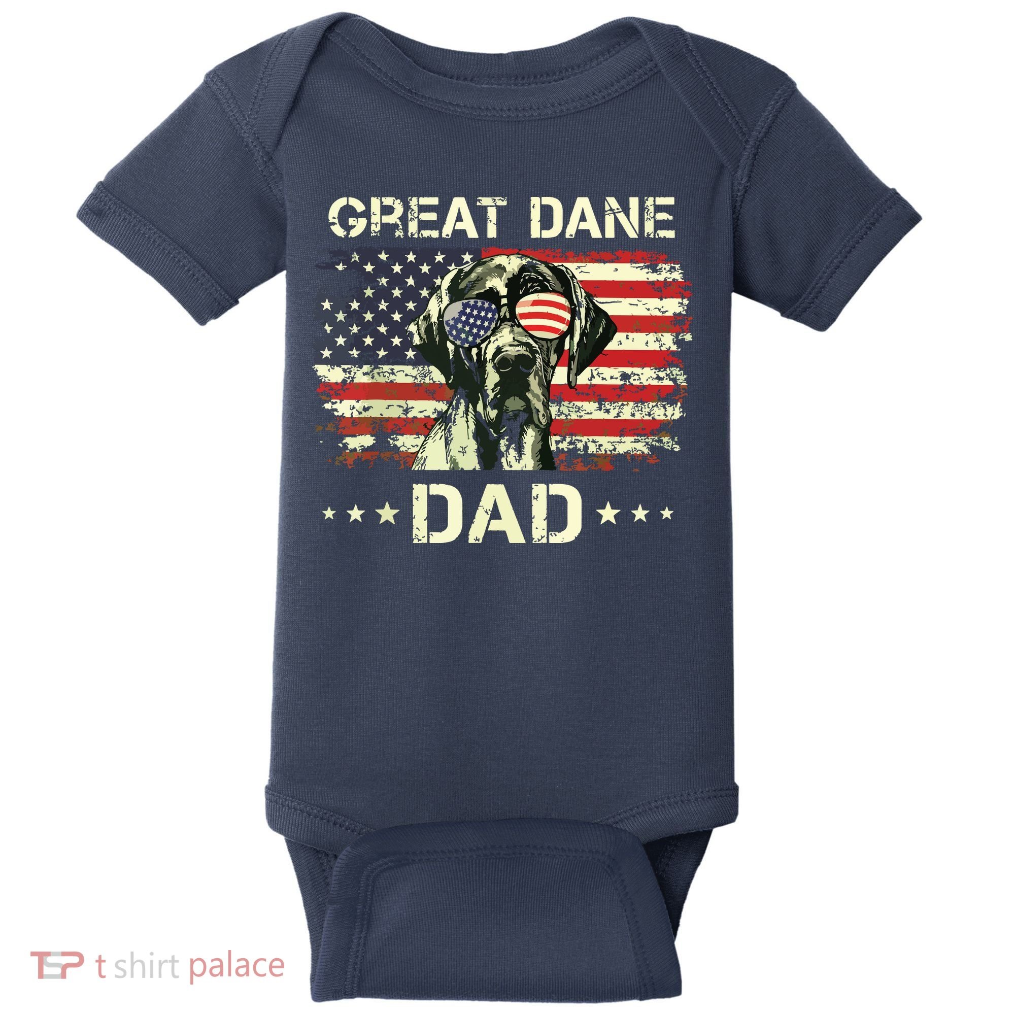 Great Dane Dad Dog Lovers American Flag 4th Of July Baby Bodysuit