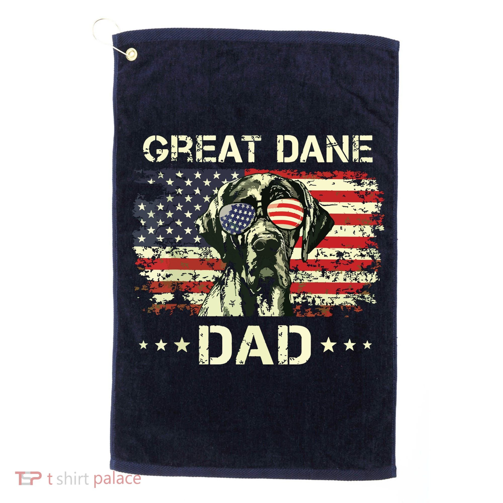 Great Dane Dad Dog Lovers American Flag 4th Of July Golf Towel