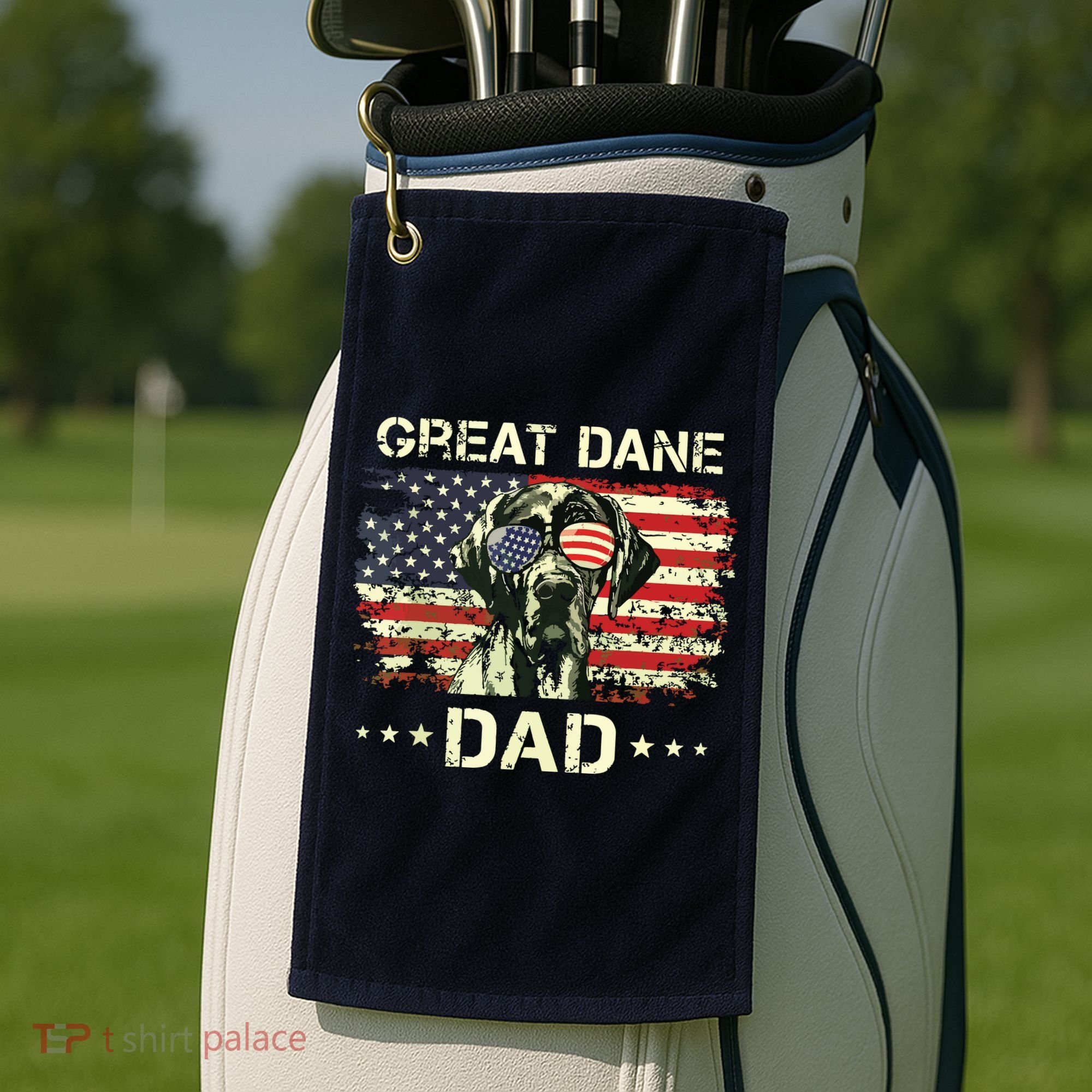 Great Dane Dad Dog Lovers American Flag 4th Of July Golf Towel