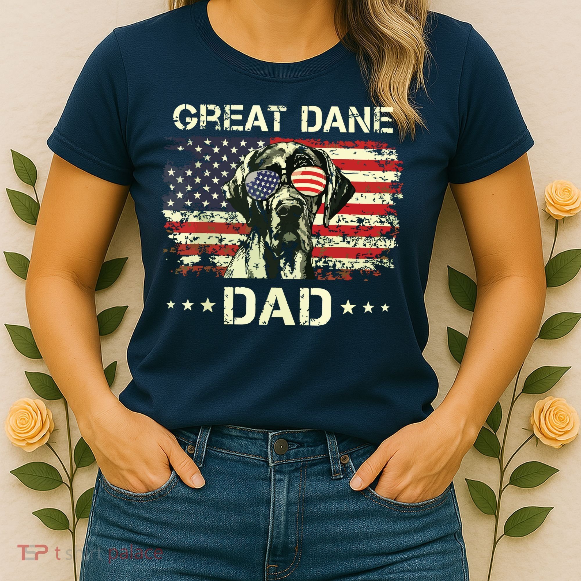 Great Dane Dad Dog Lovers American Flag 4th Of July Women's T-Shirt