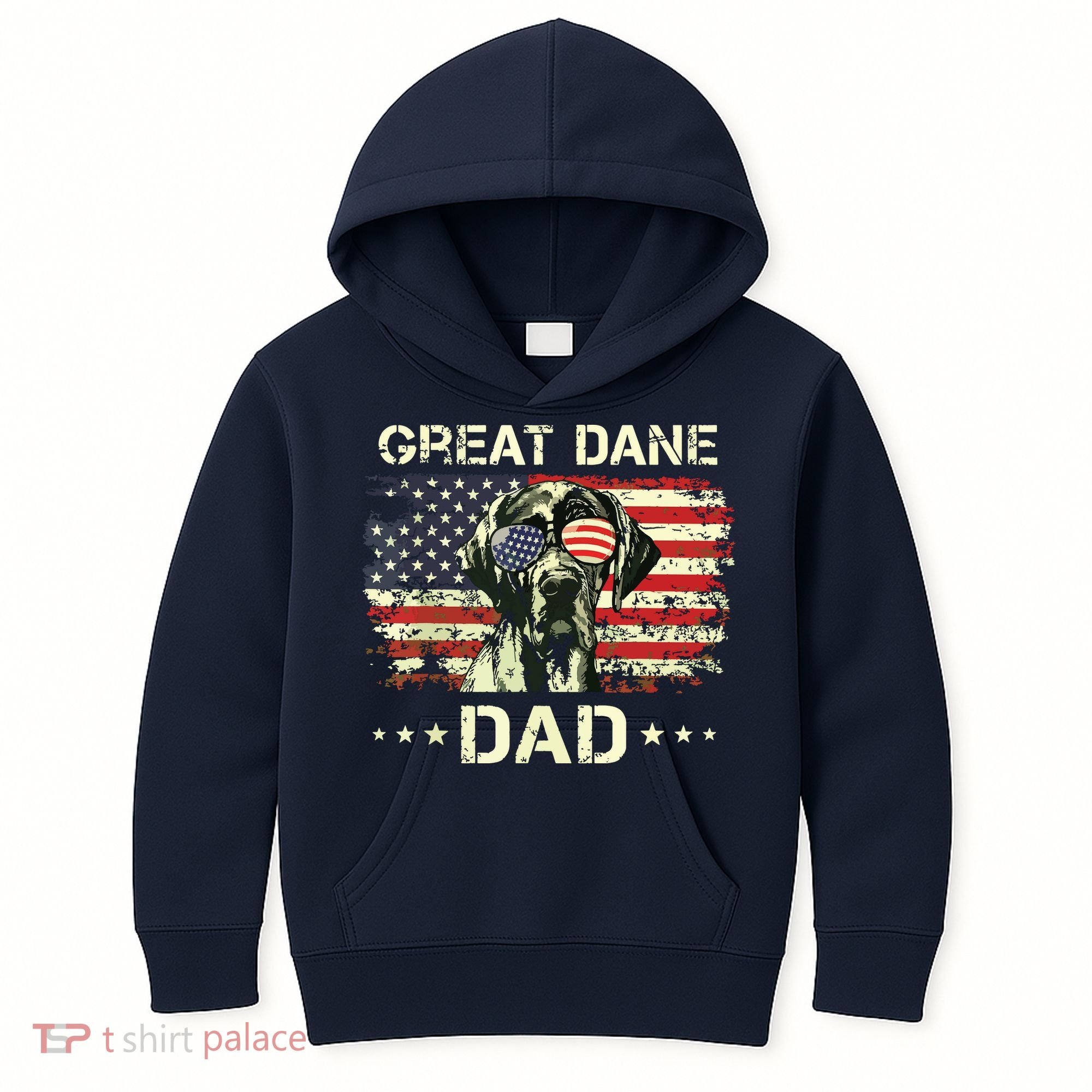 Great Dane Dad Dog Lovers American Flag 4th Of July Kids Hoodie