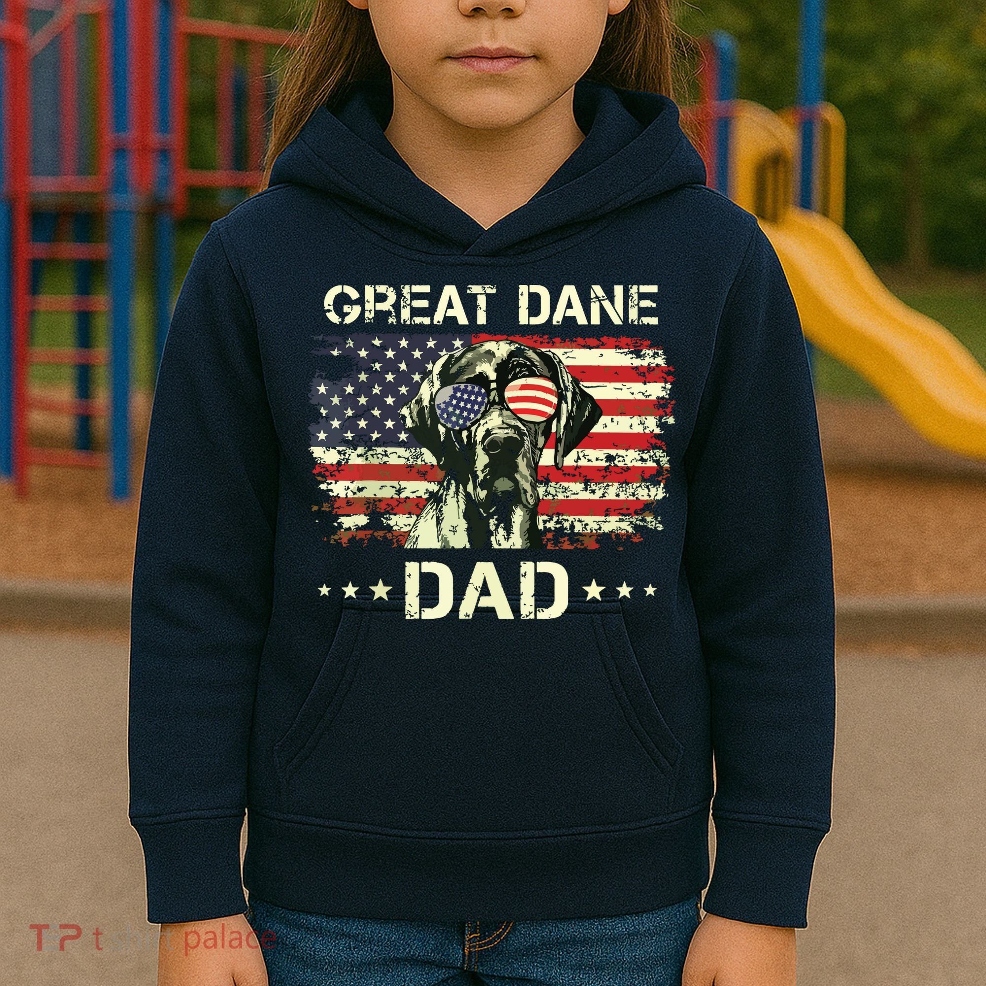 Great Dane Dad Dog Lovers American Flag 4th Of July Kids Hoodie