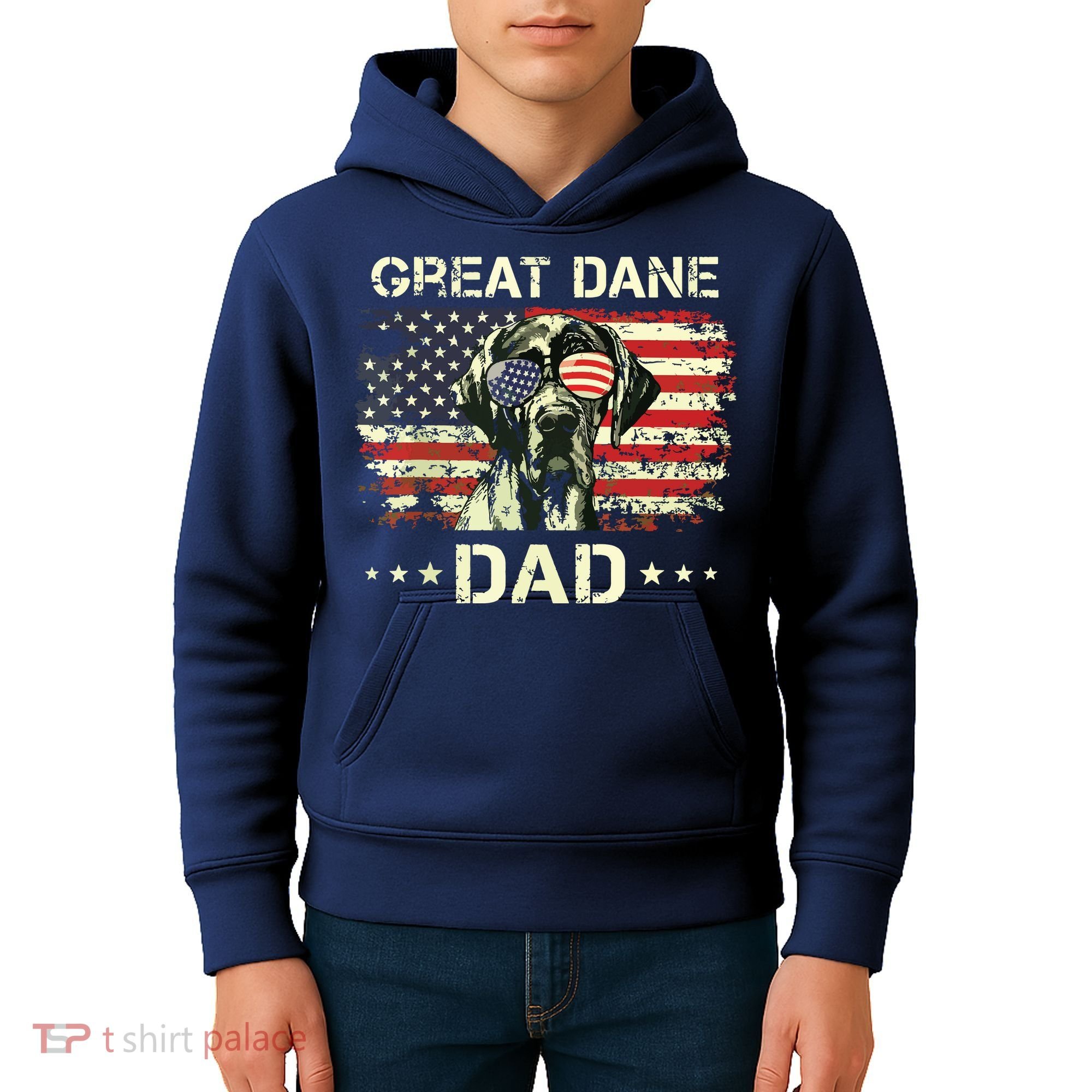 Great Dane Dad Dog Lovers American Flag 4th Of July Kids Hoodie