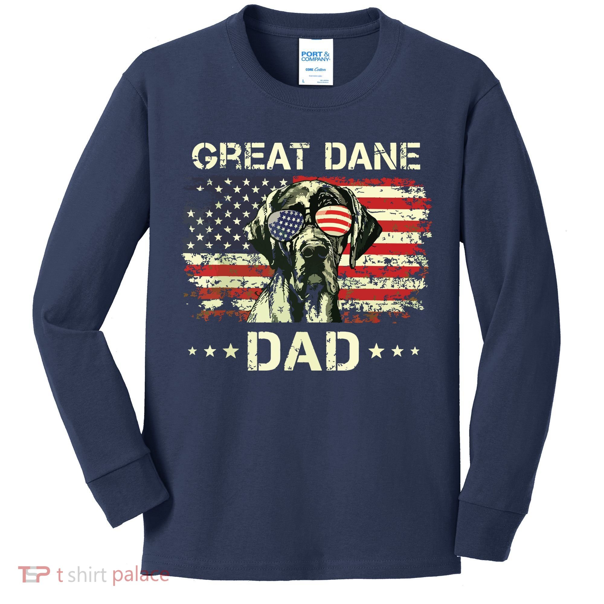 Great Dane Dad Dog Lovers American Flag 4th Of July Kids Long Sleeve Shirt