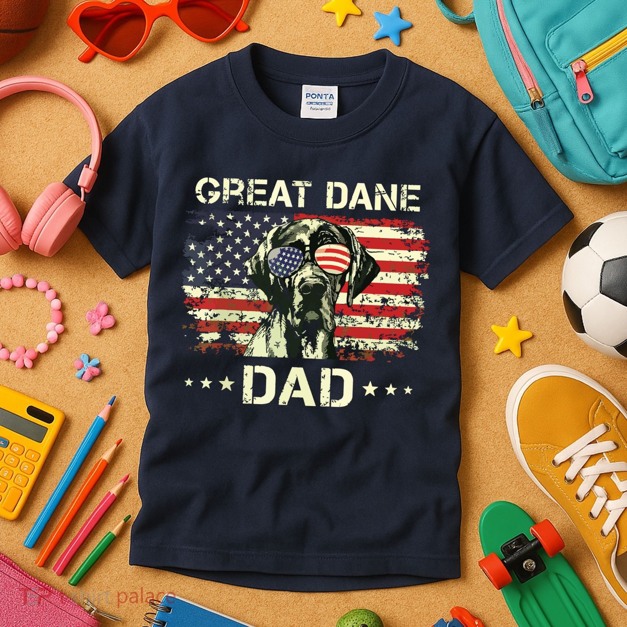 Great Dane Dad Dog Lovers American Flag 4th Of July Kids T-Shirt
