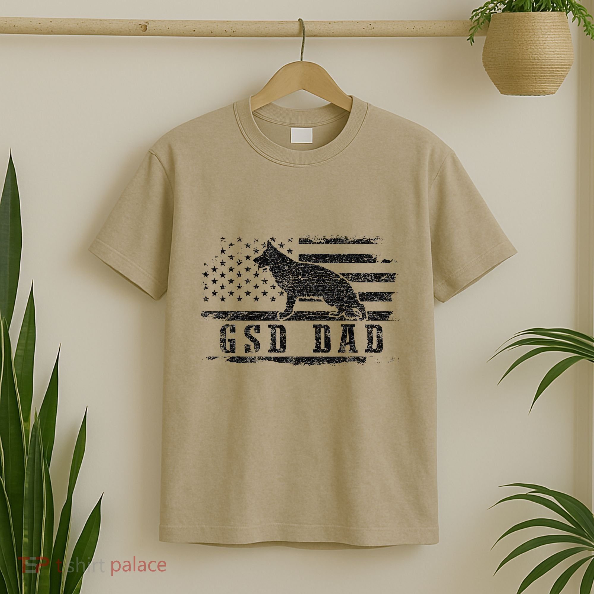 Gsd Dad Distressed American Flag German Shepherd Dog T-Shirt
