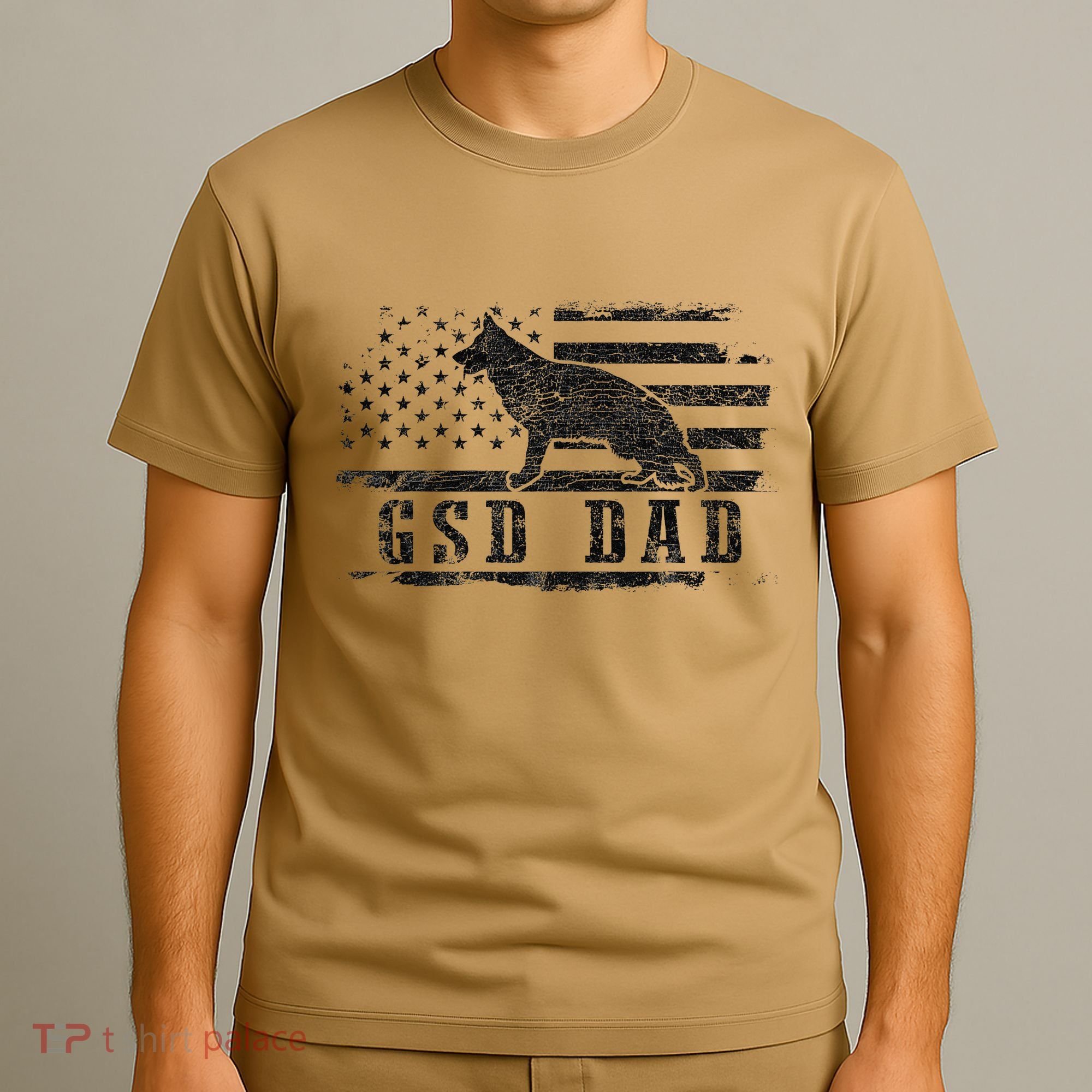 Gsd Dad Distressed American Flag German Shepherd Dog T-Shirt