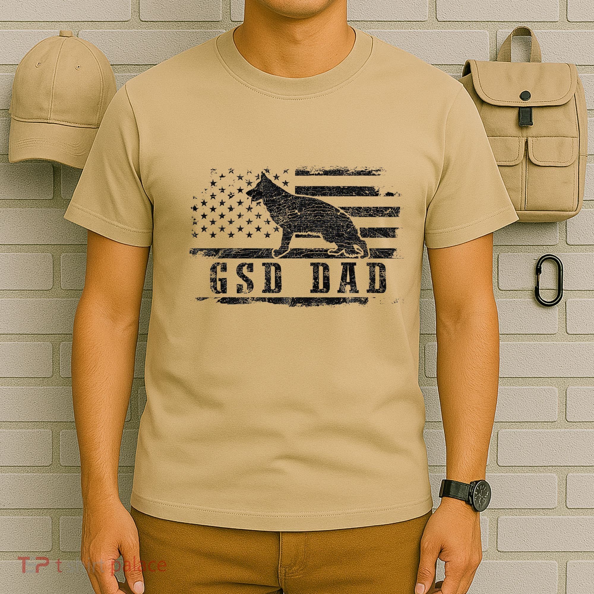 Gsd Dad Distressed American Flag German Shepherd Dog T-Shirt