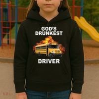 Gods Drunkest Driver Funny School Bus Kids Hoodie thumb 3