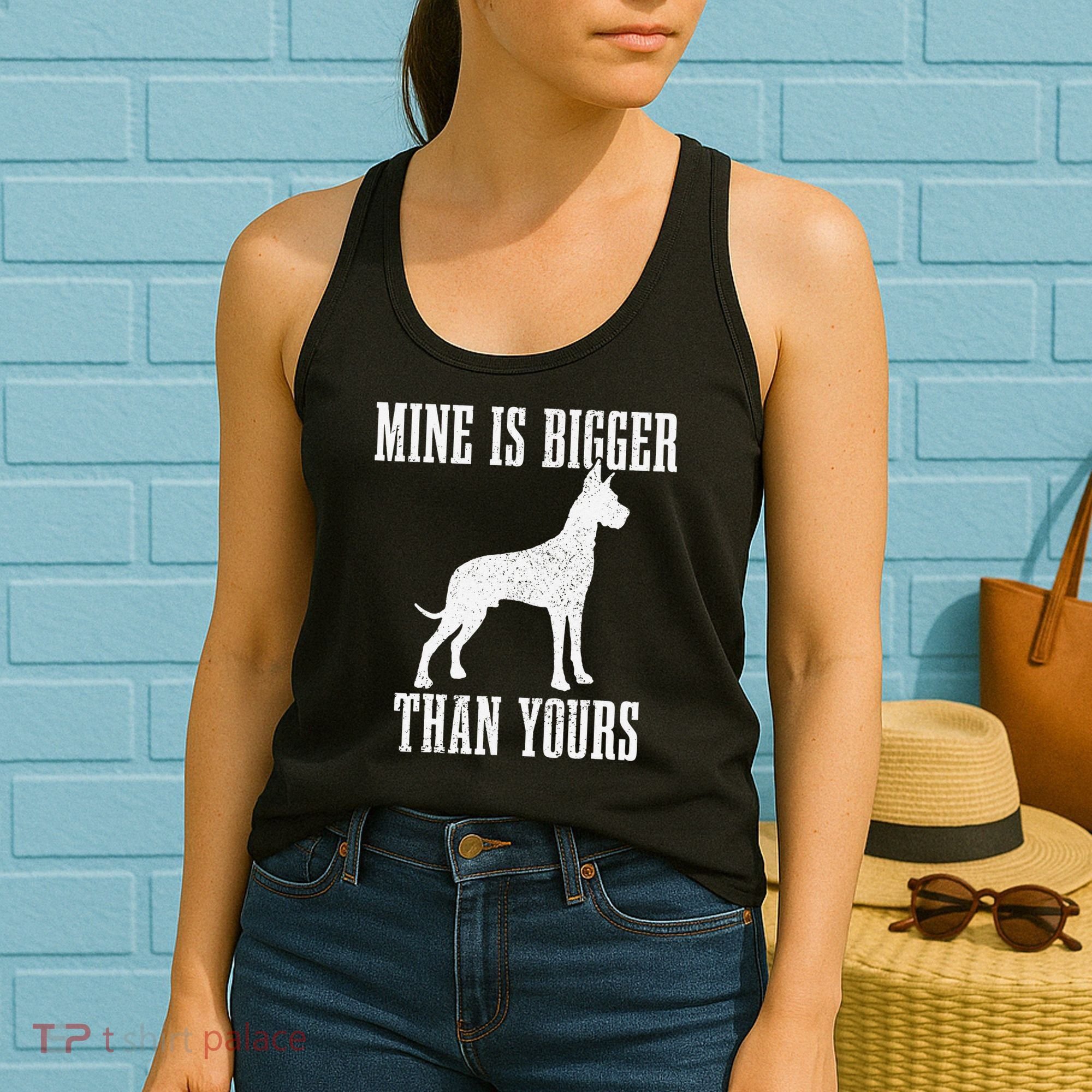 Great Dane Dog Mine Is Bigger Than Yours Great Dane Mom Dad Women's Tank Top