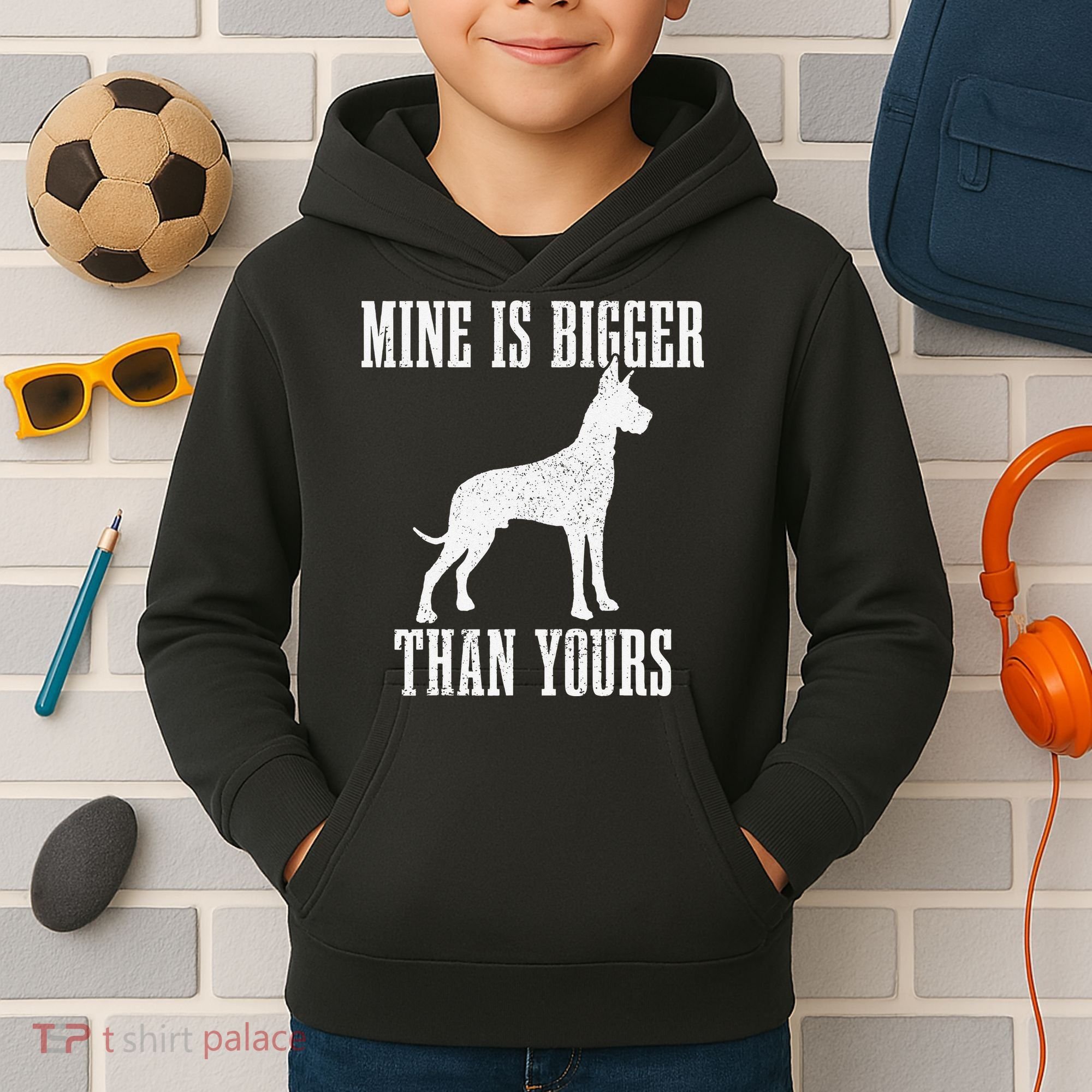 Great Dane Dog Mine Is Bigger Than Yours Great Dane Mom Dad Kids Hoodie