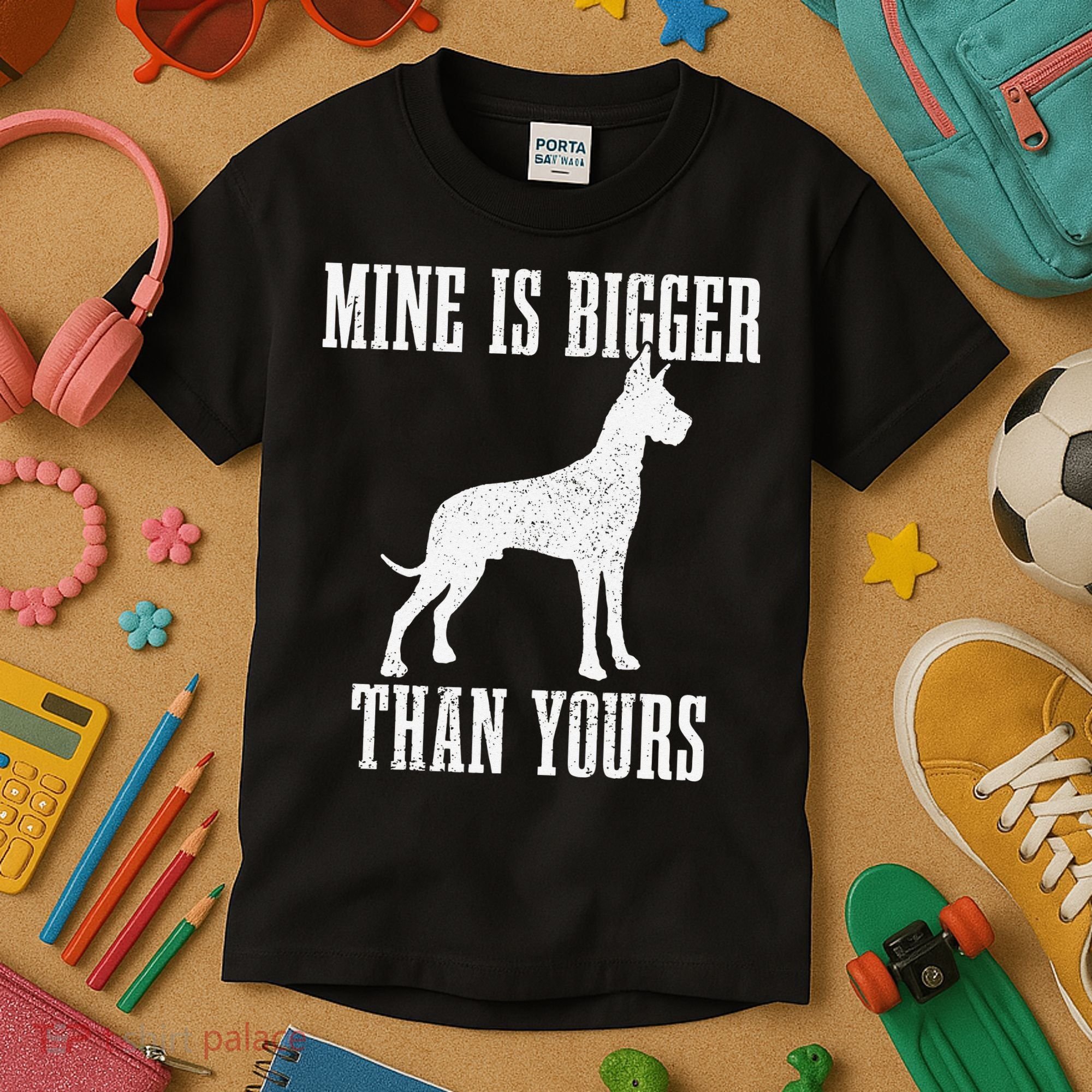 Great Dane Dog Mine Is Bigger Than Yours Great Dane Mom Dad Kids T-Shirt