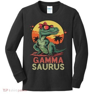Gammasaurus Dino Dinosaur Gamma Saurus T Rex Funny Trex Kids Long Sleeve Shirt