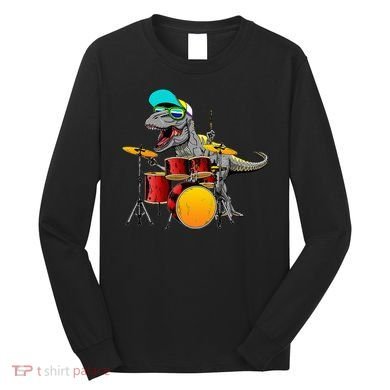 Great Dinosaurs Drums Music Playing Rex Design Long Sleeve Shirt