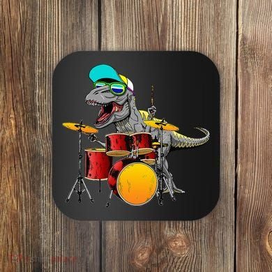 Great Dinosaurs Drums Music Playing Rex Design Coaster