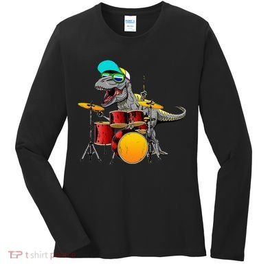 Great Dinosaurs Drums Music Playing Rex Design Women's Long Sleeve Shirt