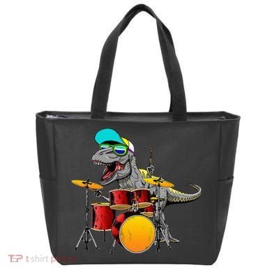 Great Dinosaurs Drums Music Playing Rex Design Tote Bag