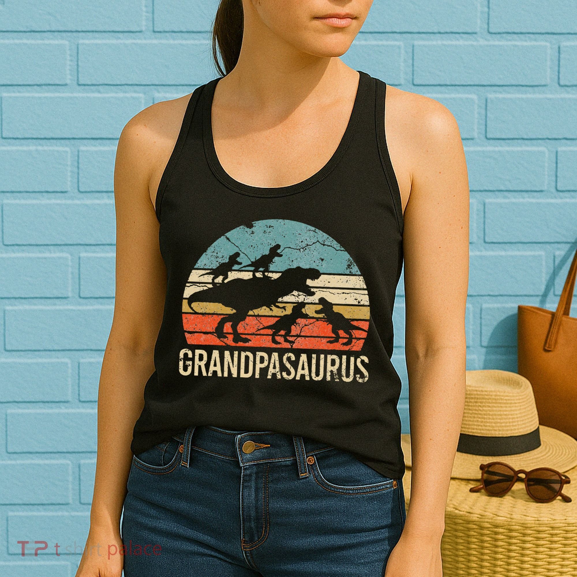Grandpa Dinosaur Dad Gift Funny Grandpasaurus 4 Four Women's Tank Top