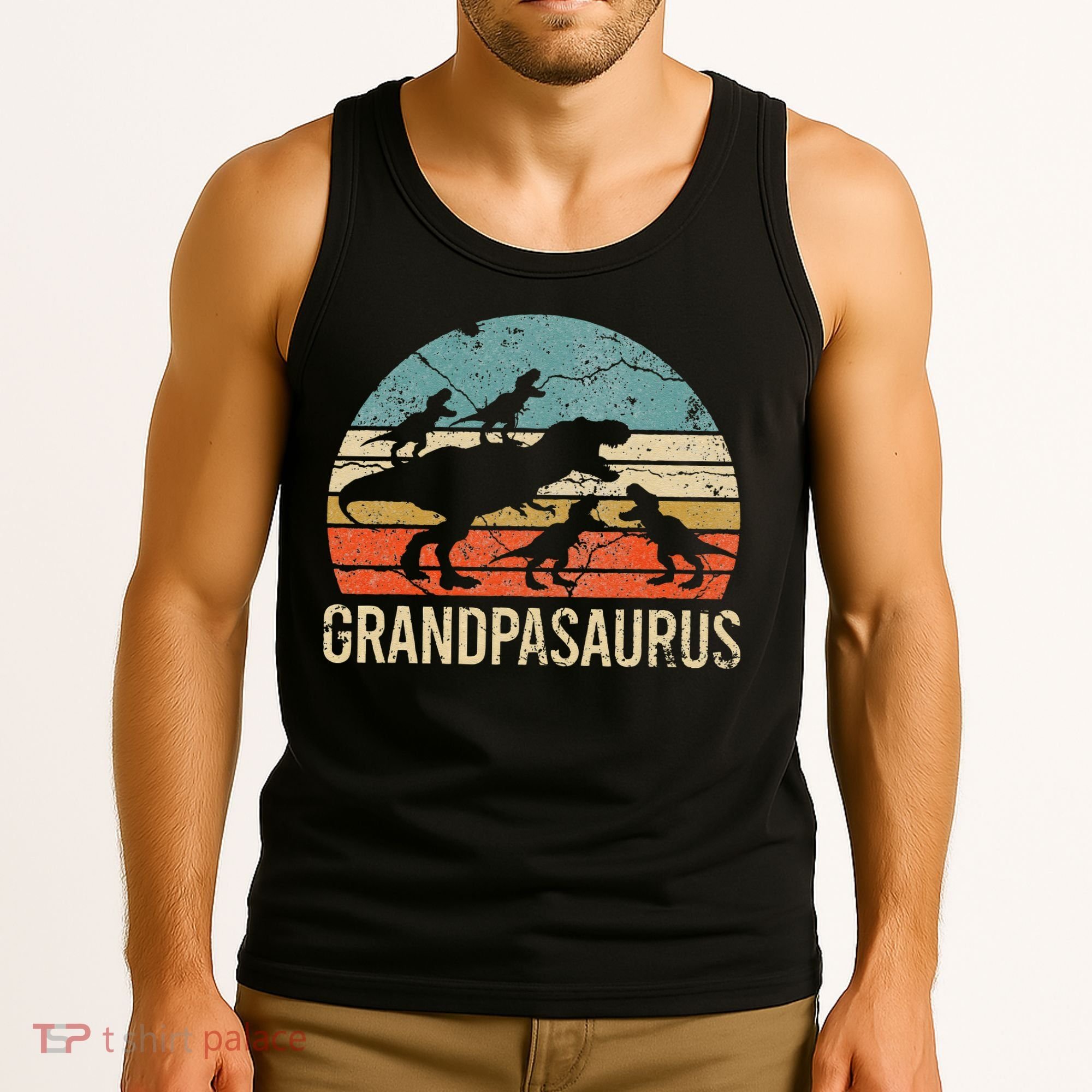 Grandpa Dinosaur Dad Gift Funny Grandpasaurus 4 Four Tank Top