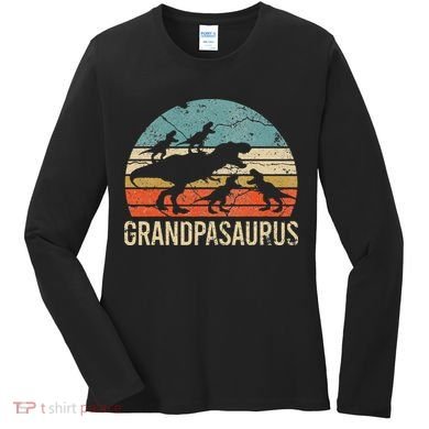 Grandpa Dinosaur Dad Gift Funny Grandpasaurus 4 Four Women's Long Sleeve Shirt