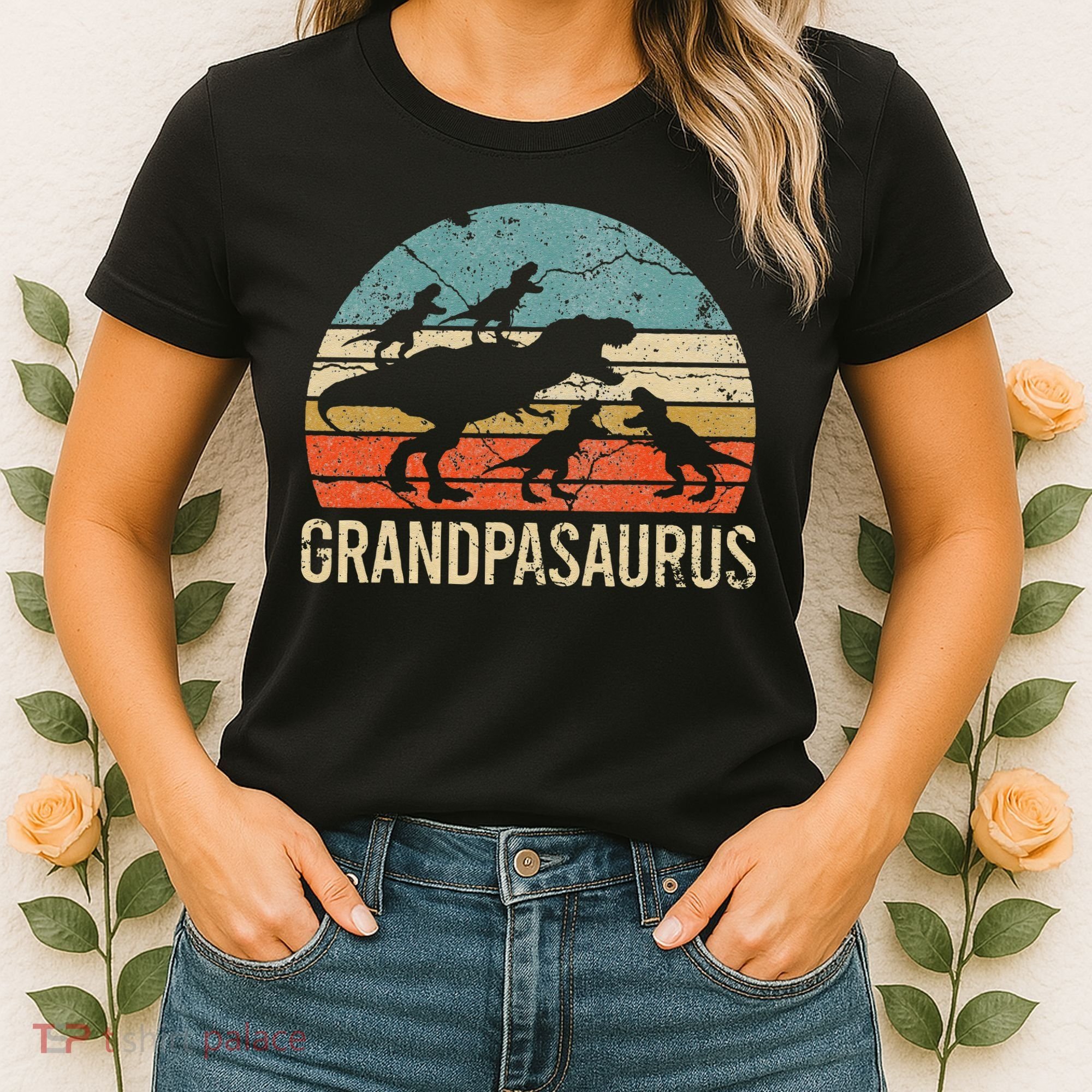 Grandpa Dinosaur Dad Gift Funny Grandpasaurus 4 Four Women's T-Shirt