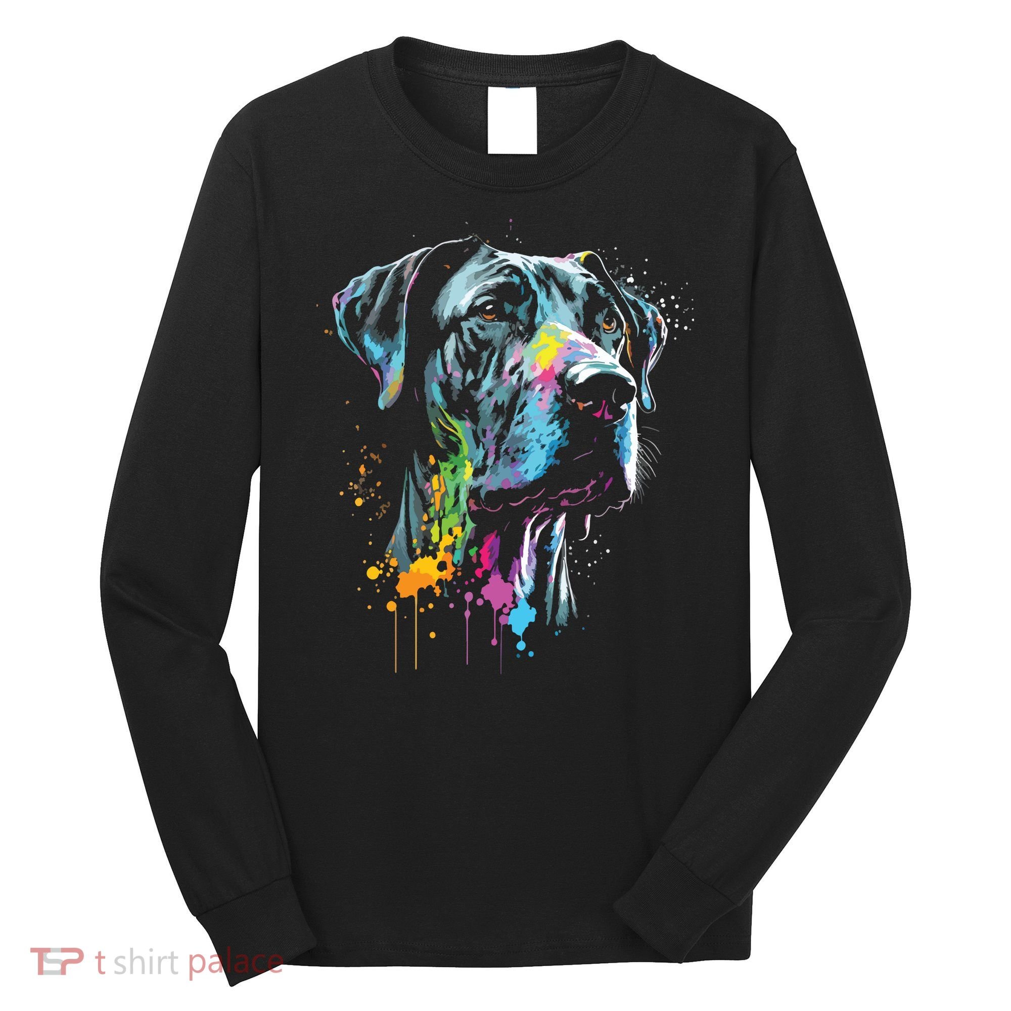 Great Dane Face Splash Art Portrait For Dog Owners Long Sleeve Shirt