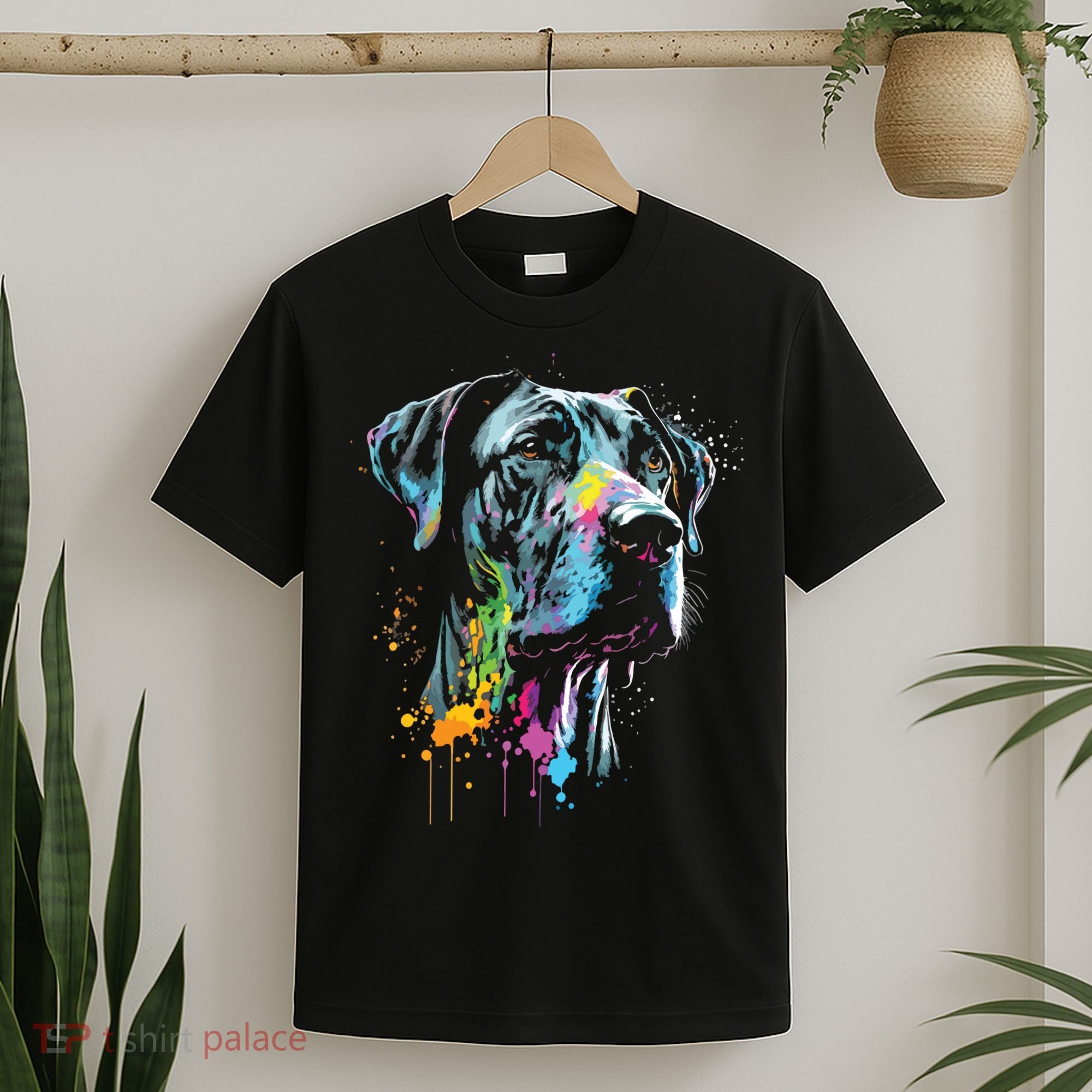 Great Dane Face Splash Art Portrait For Dog Owners T-Shirt