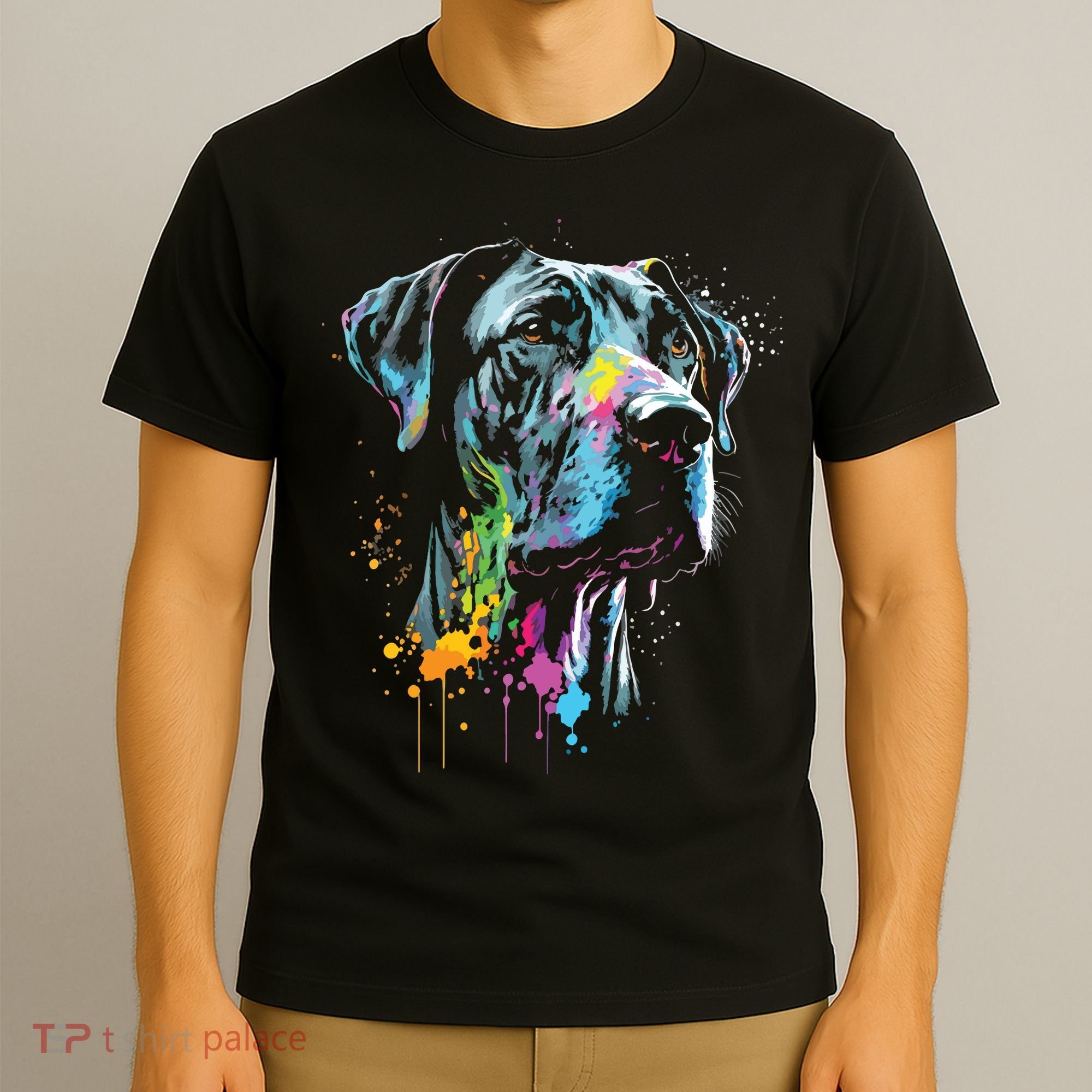 Great Dane Face Splash Art Portrait For Dog Owners T-Shirt