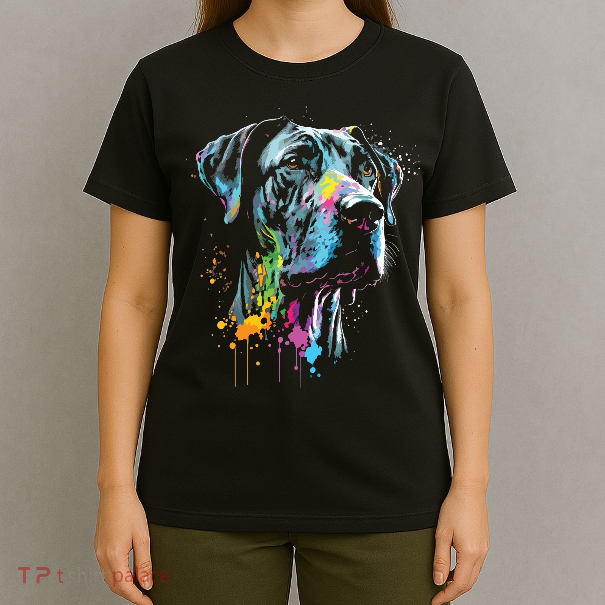 Great Dane Face Splash Art Portrait For Dog Owners T-Shirt
