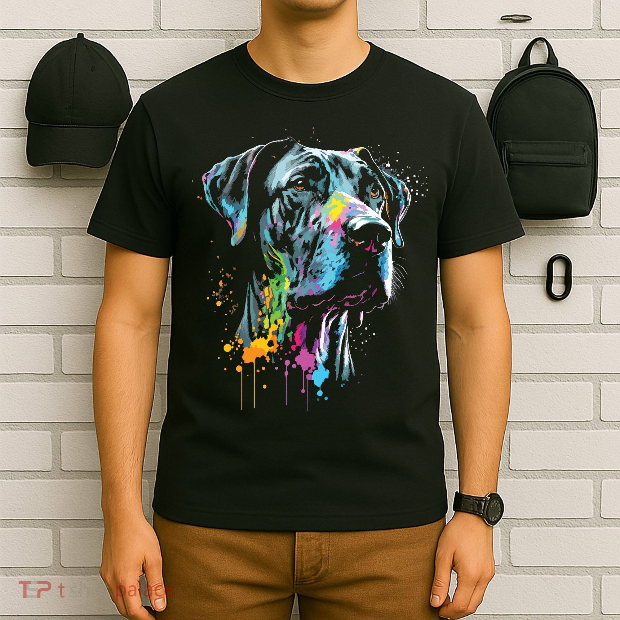 Great Dane Face Splash Art Portrait For Dog Owners T-Shirt