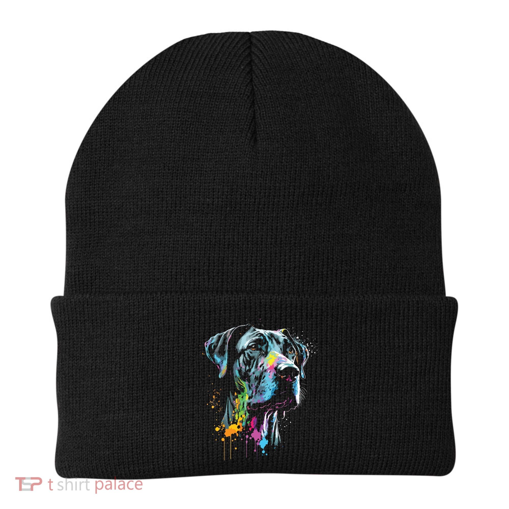 Great Dane Face Splash Art Portrait For Dog Owners Beanie