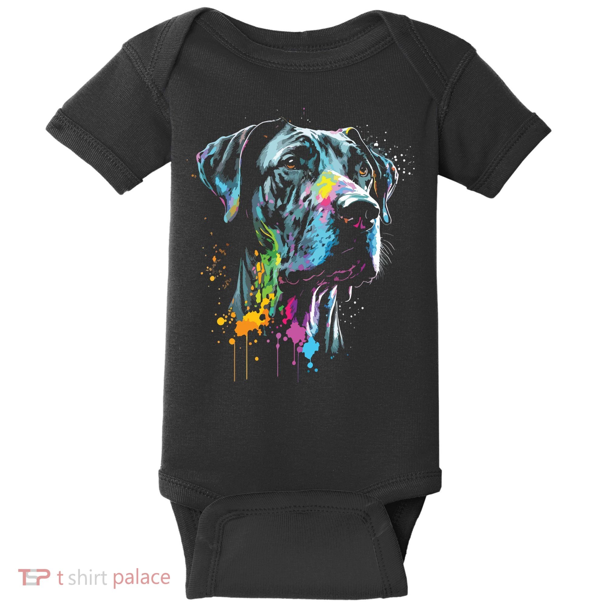 Great Dane Face Splash Art Portrait For Dog Owners Baby Bodysuit