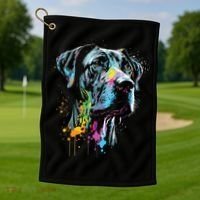 Great Dane Face Splash Art Portrait For Dog Owners Golf Towel thumb 1