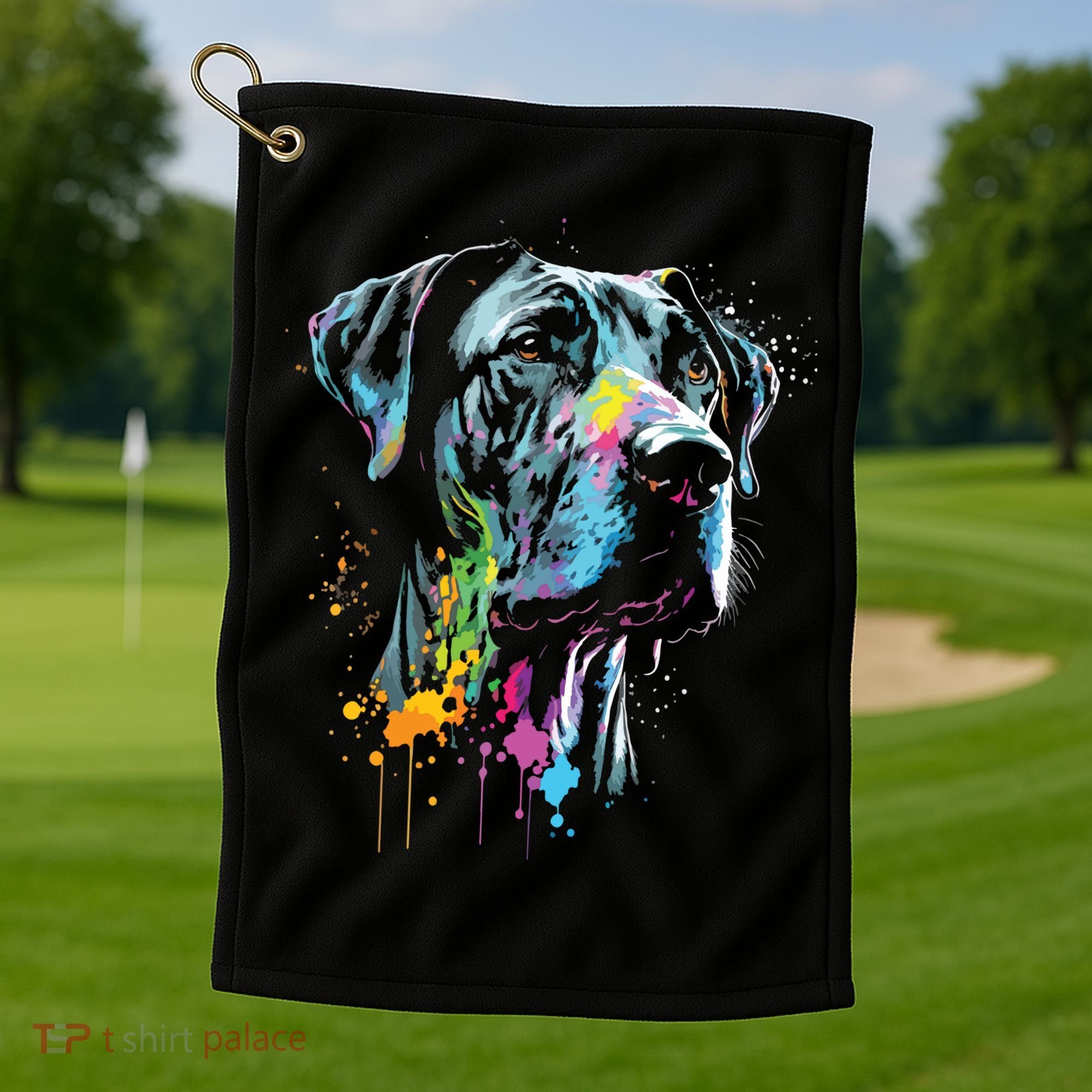 Great Dane Face Splash Art Portrait For Dog Owners Golf Towel