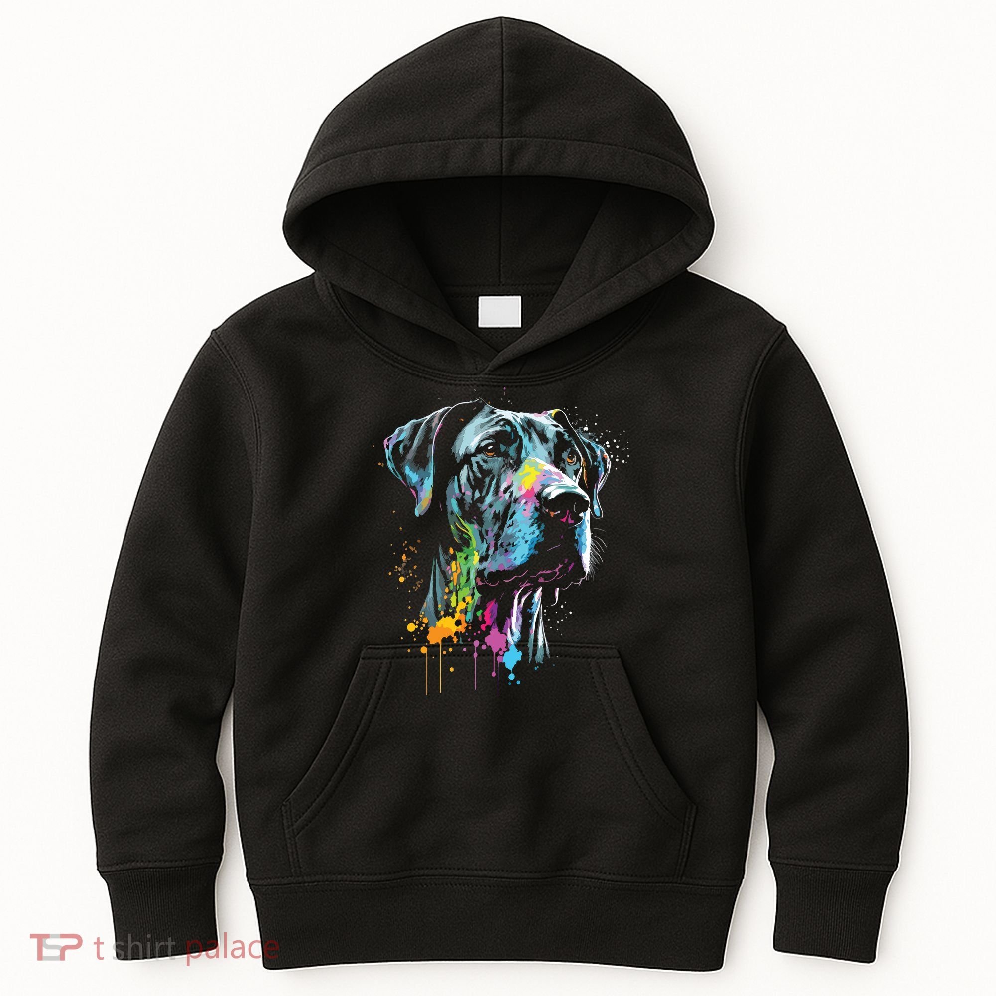 Great Dane Face Splash Art Portrait For Dog Owners Kids Hoodie