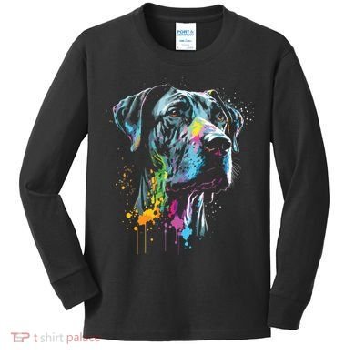 Great Dane Face Splash Art Portrait For Dog Owners Kids Long Sleeve Shirt
