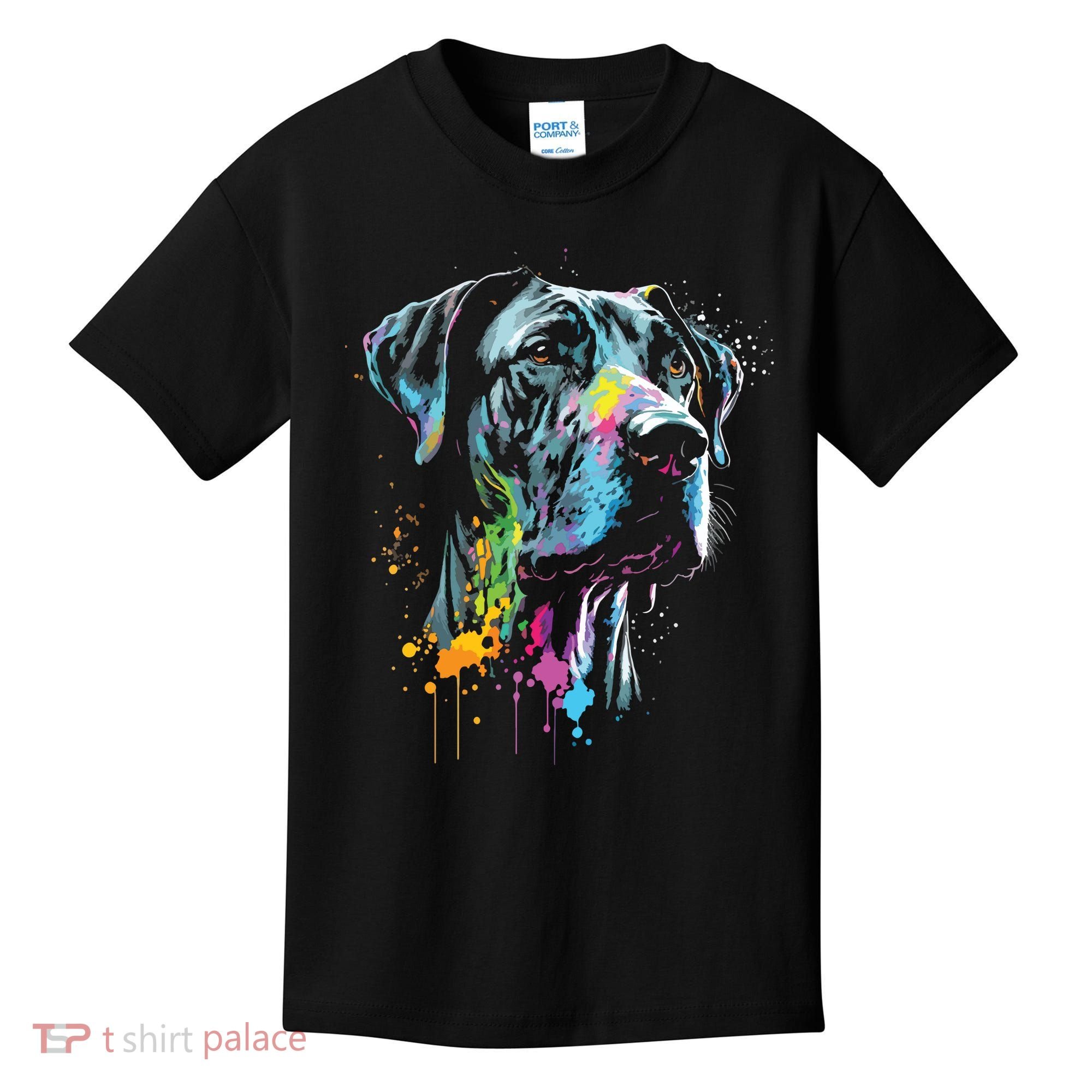 Great Dane Face Splash Art Portrait For Dog Owners Kids T-Shirt