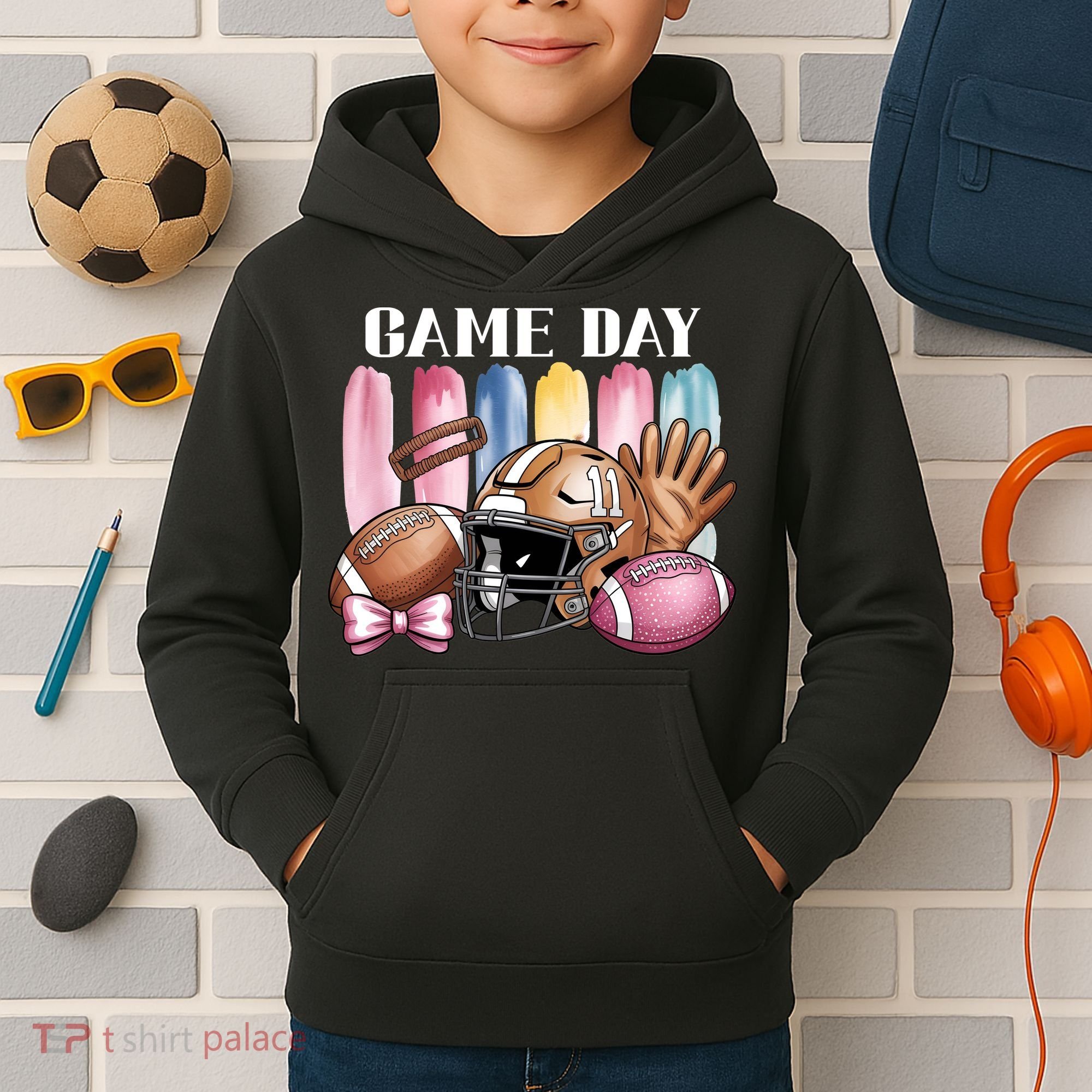 Game Day Football Fan Coquette Cute Kids Hoodie