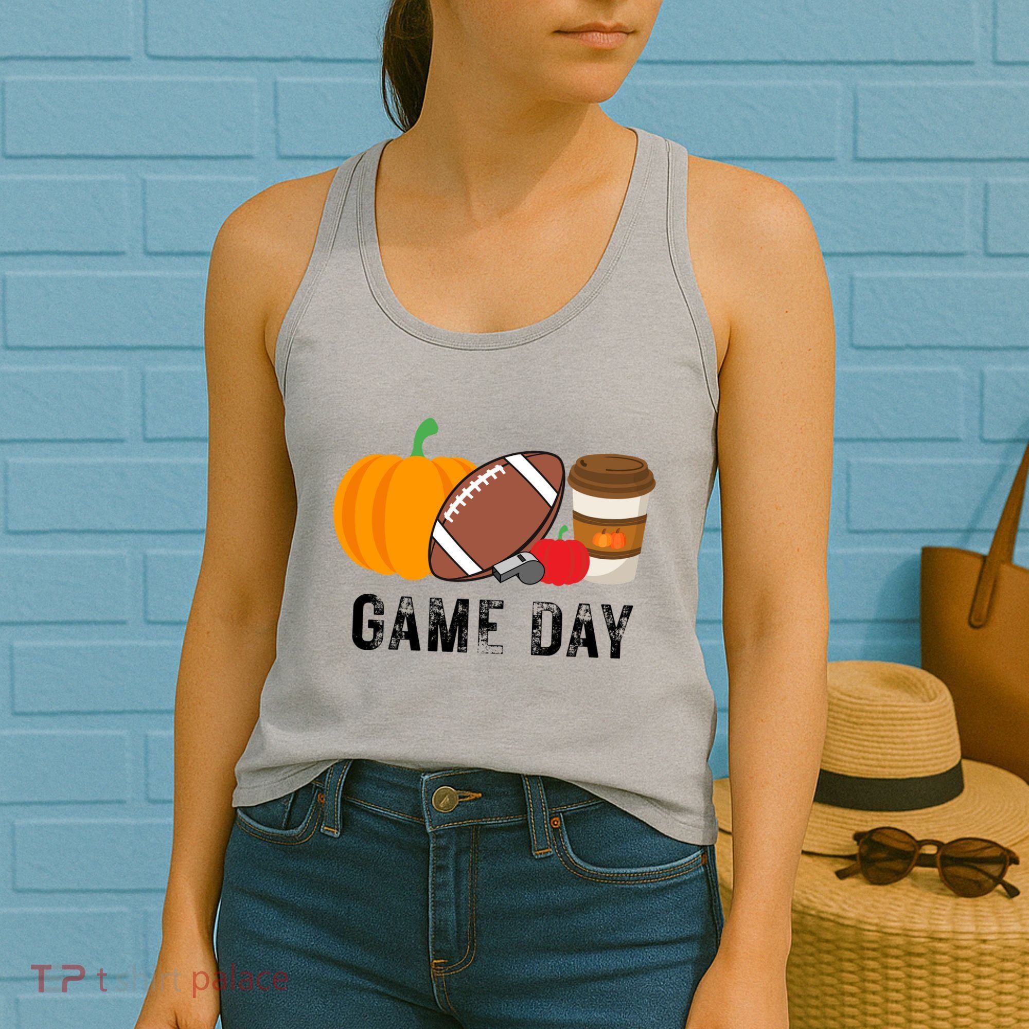 Game Day Football Pumpkin Fall Women's Tank Top