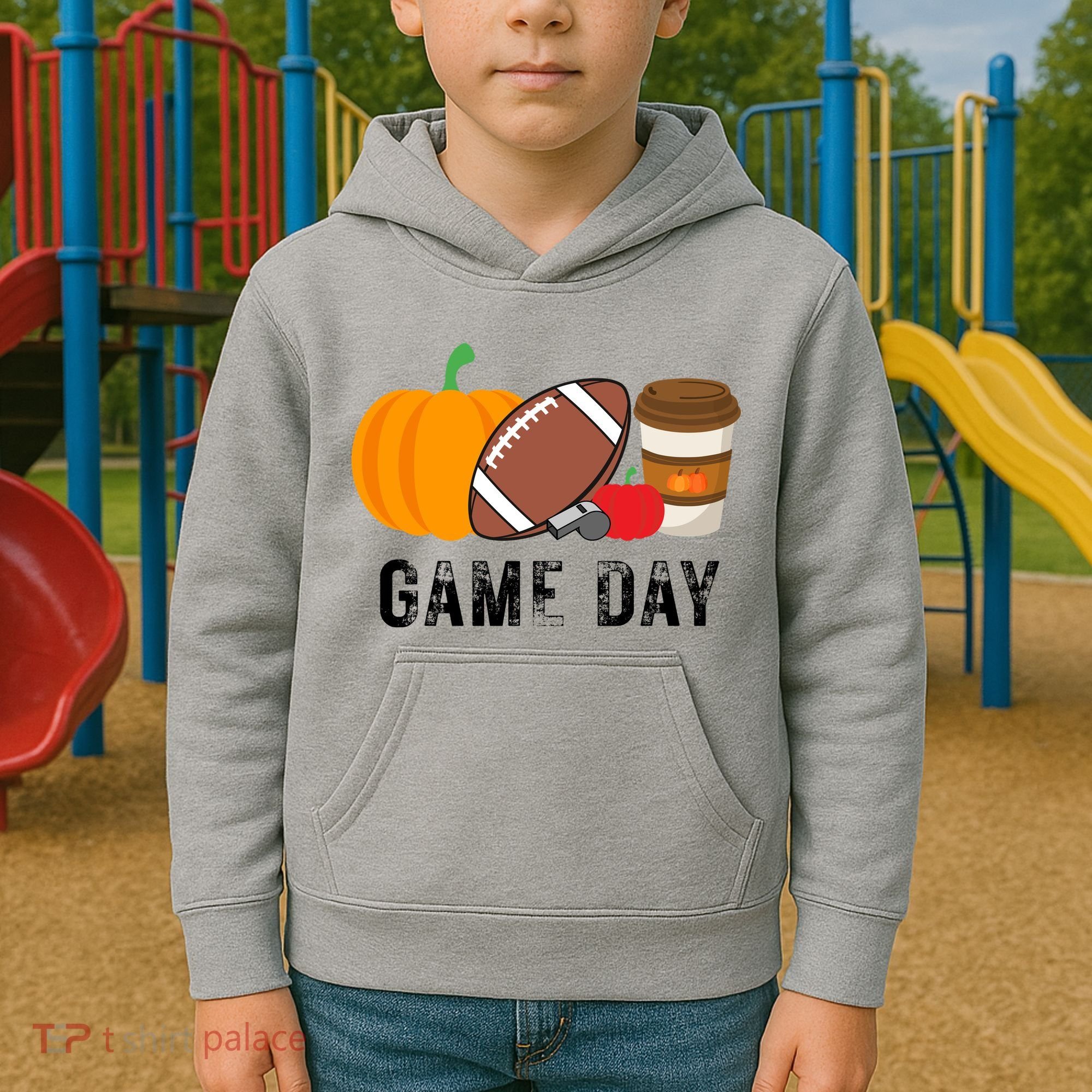 Game Day Football Pumpkin Fall Kids Hoodie