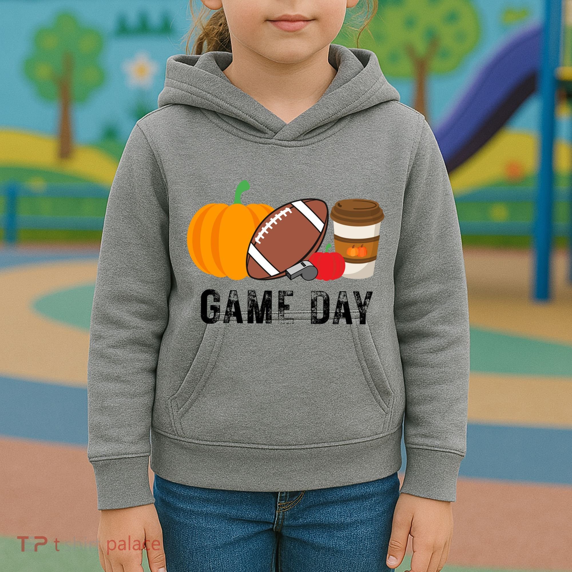 Game Day Football Pumpkin Fall Kids Hoodie